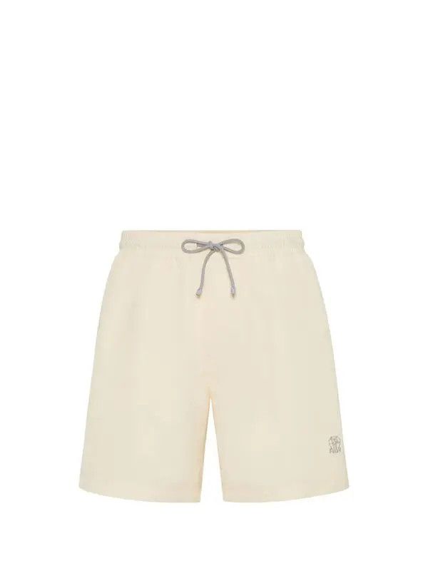 Brunello Cucinelli o1s1wg110526 Logo-Print Swim Shorts in Neutrals Size US 36 / EU 52 - 2 Thumbnail