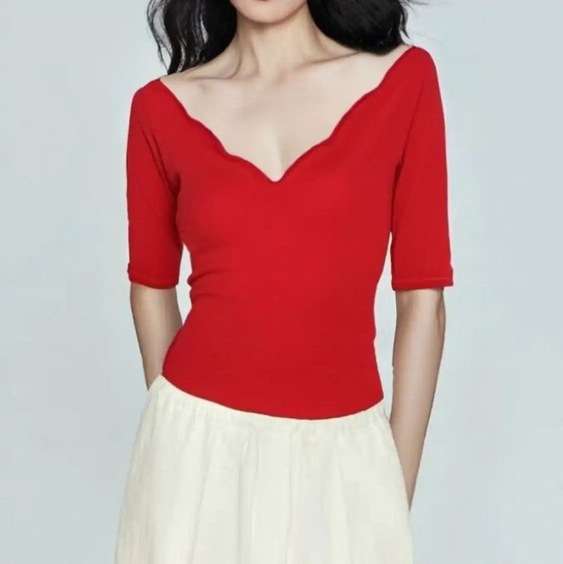 Dior Red Wool Long Sleeve Top for Women 0089
