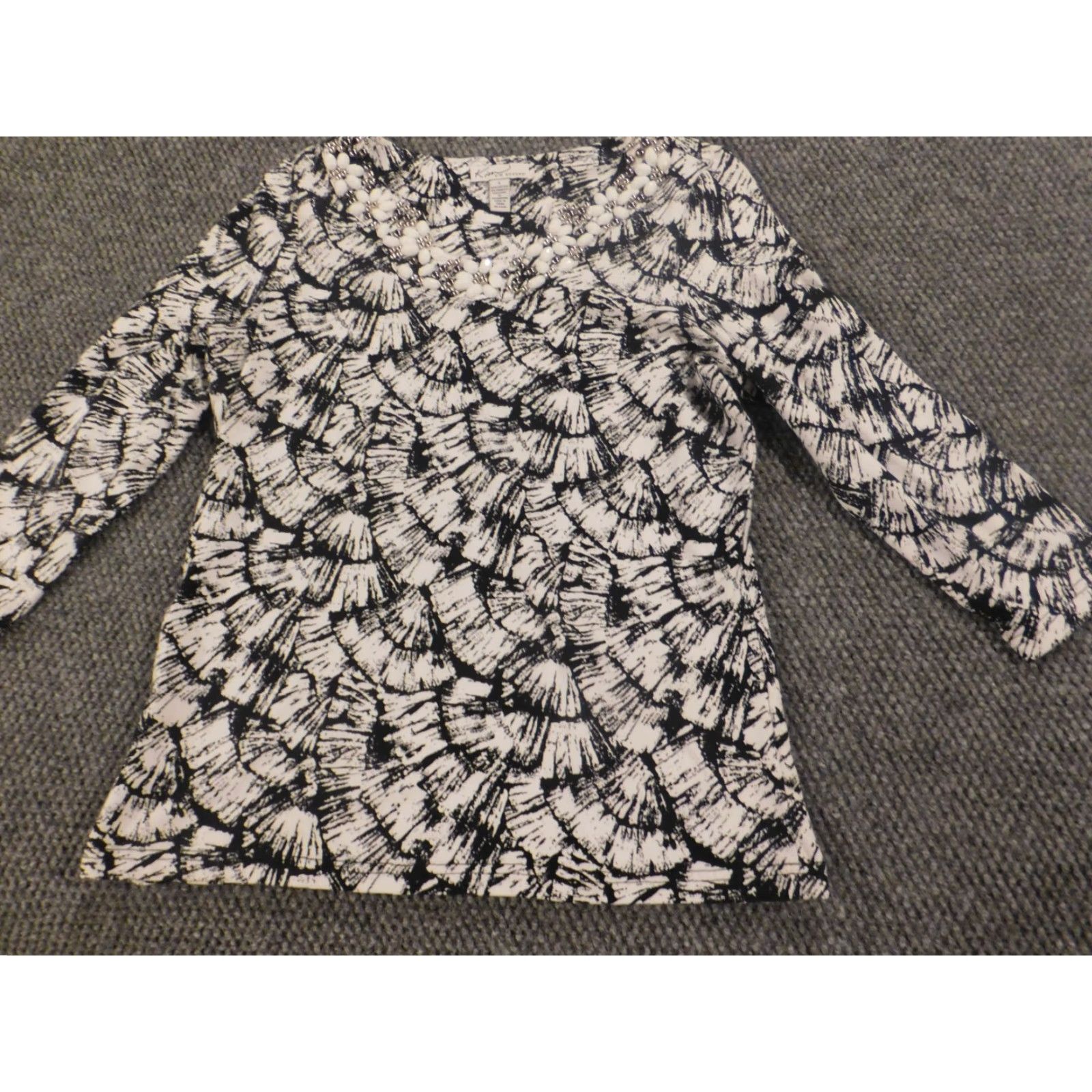 Vintage Kim Rogers Shirt Womens S Black Crew Neck Pullover Stretch Top Geometric Pattern Blouse Casual Regular Designer Womens Blouse Size S / US 4 / IT 40 - 3 Thumbnail