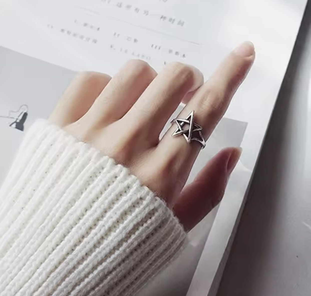 Jewelry 925 Sterling Silver Retro Stars Women's Ring Size ONE SIZE - 3 Thumbnail