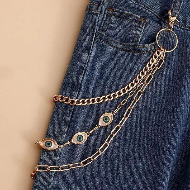 Jewelry Layered Chain Pants Metal Color Evil Eye Key Waist Belt Size ONE SIZE - 2 Thumbnail