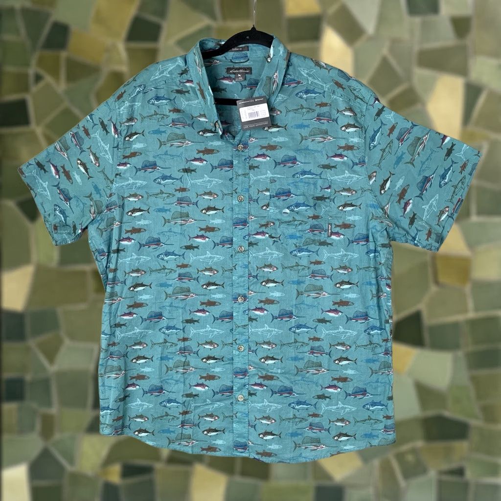 Eddie Bauer Eddie Bauer Shirt Men 2XL Green Mr. Baja Fish All Over AOP Classic Fit Button-Up Shirt Size US XXL / EU 58 / 5 - 1 Thumbnail