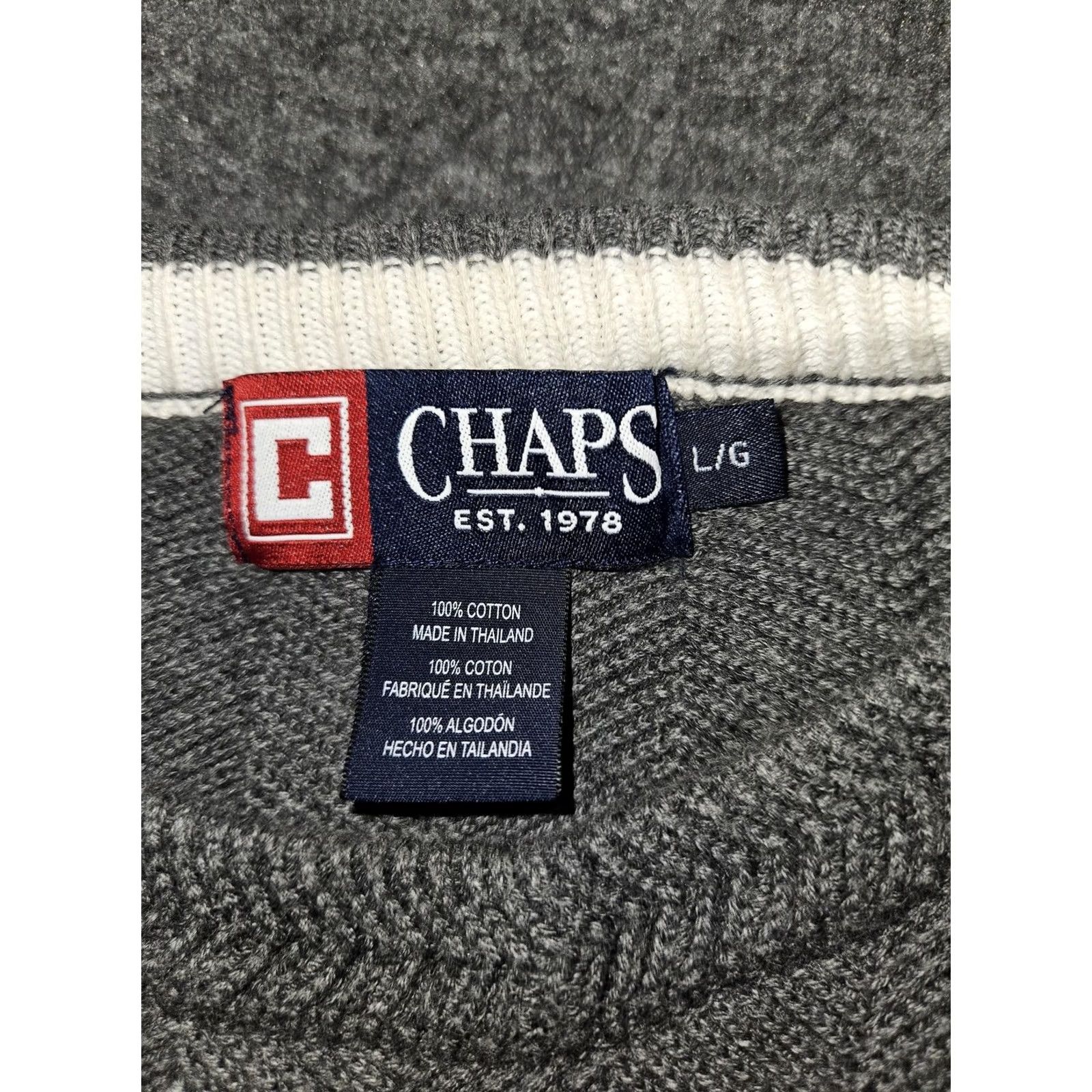 Chaps Chaps Mens Large Gray Cotton Herringbone Crewneck Knit Pullover Sweatshirt Sweater Knit Casual Pullover Size US L / EU 52-54 / 3 - 2 Thumbnail