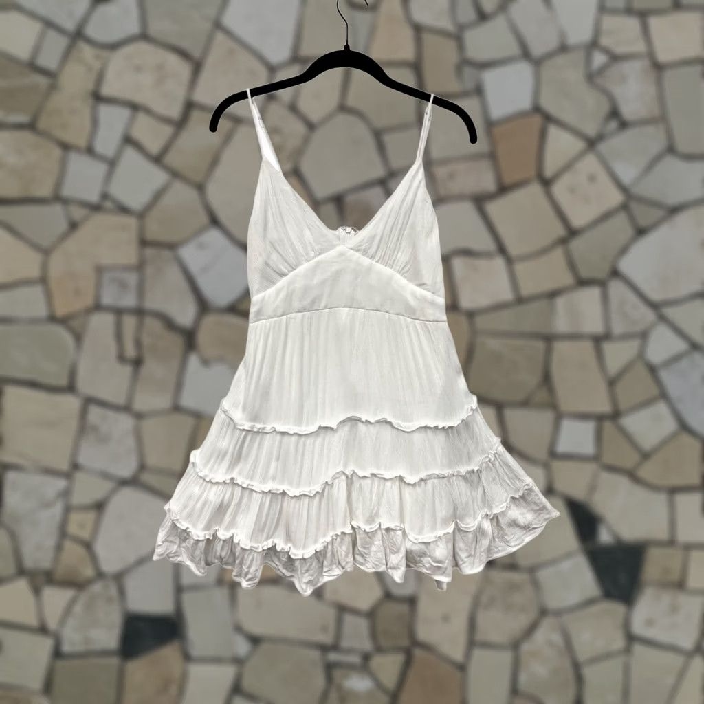 Vintage Saints + Secrets Dress Women's L White Mini Tiered Ruffle Short Sleeves Adjustable Straps Back Zipper Womens L Size L / US 10 / IT 46 - 1 Thumbnail