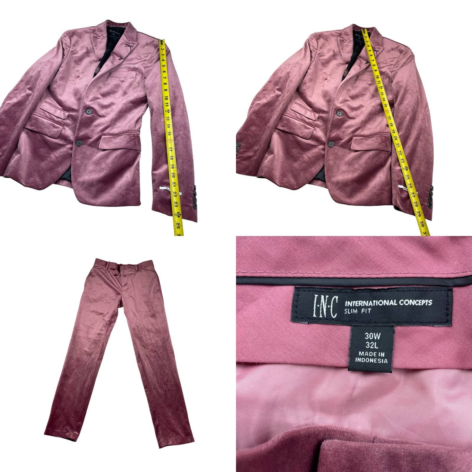 Vintage VINTAGE INC International Concepts Men's Velvet Tuxedo Suit Pink XS 30x32 Slim Size 34R - 9 Thumbnail
