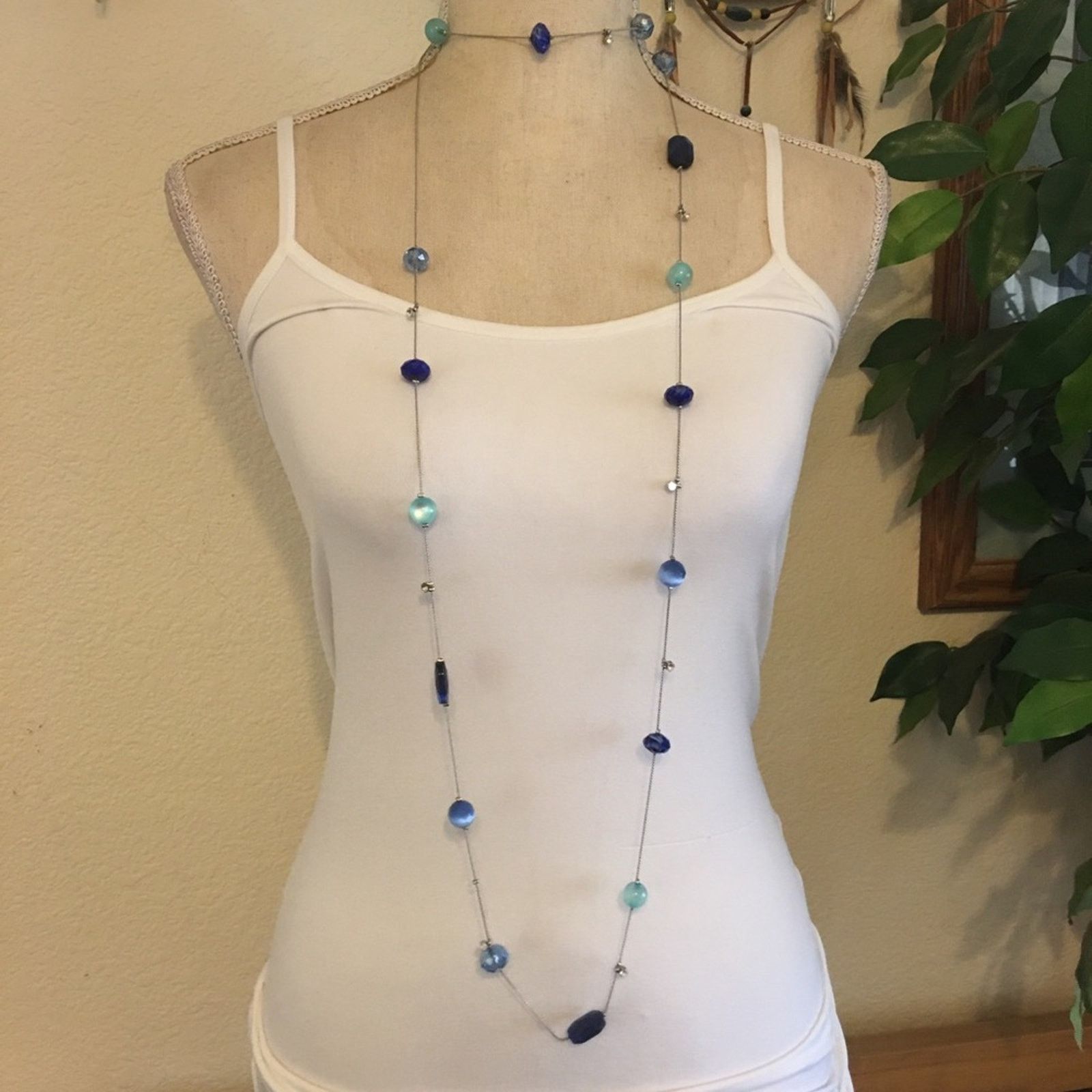 Jewelry Blue tone glass beaded silver tone chain necklace Size ONE SIZE - 3 Thumbnail