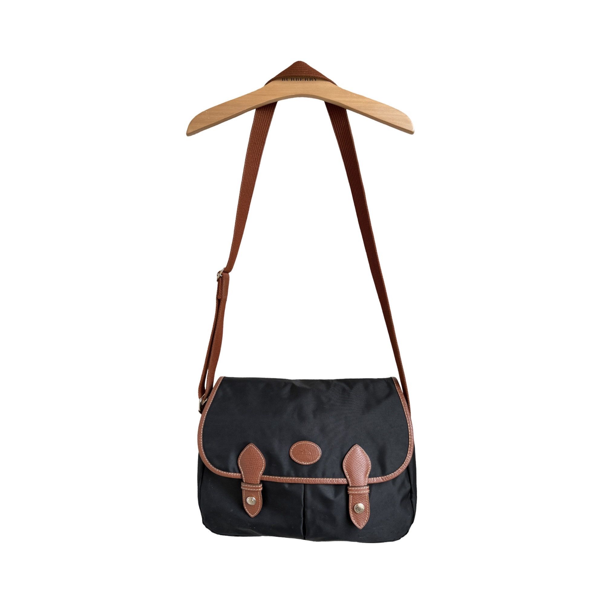 Vintage Longchamp Black Nylon Messenger Crossbody Bag