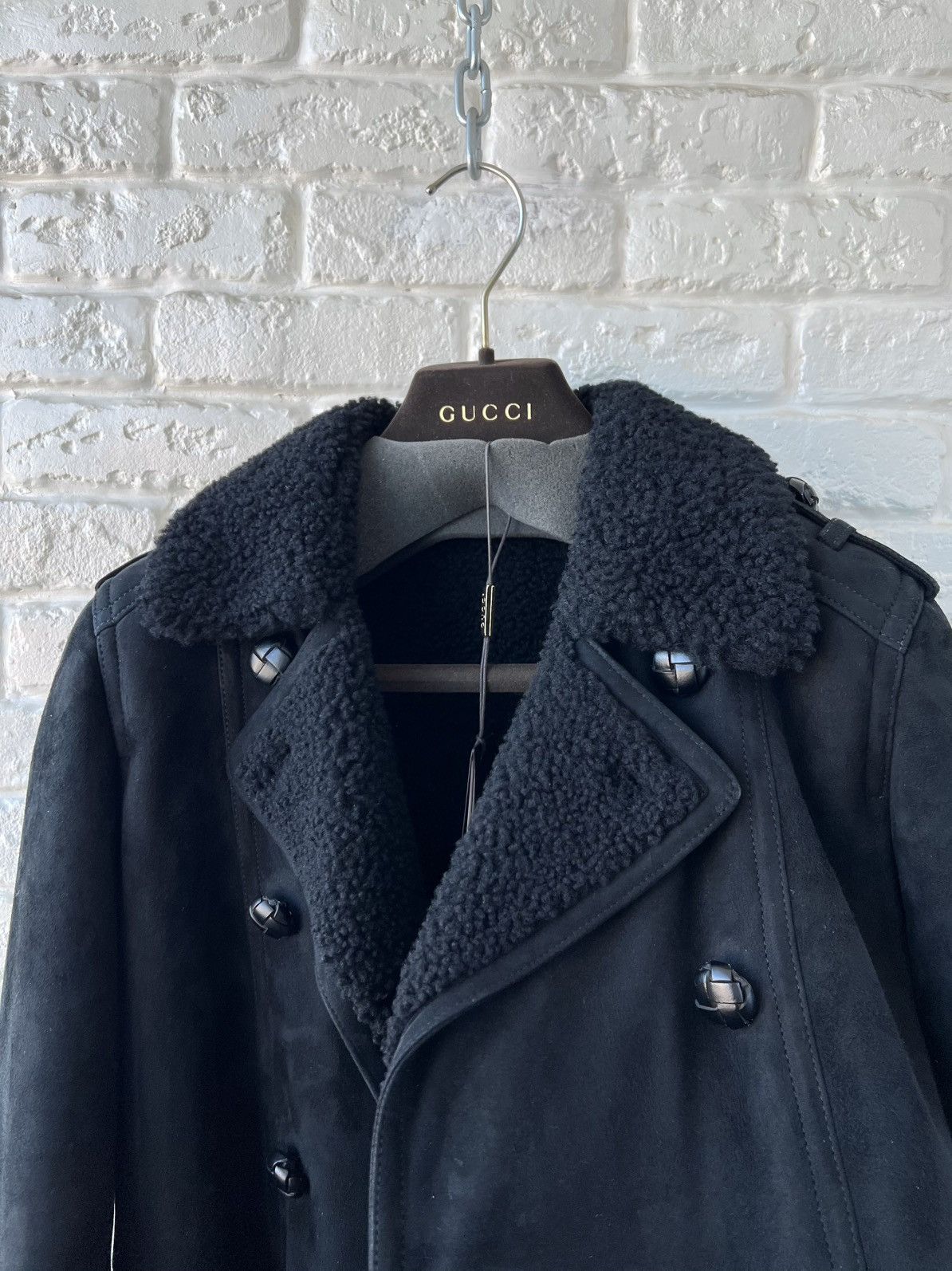 Gucci Gucci Leather Double-Breasted Shearling Jacket Size S / US 4 / IT 40 - 3 Thumbnail