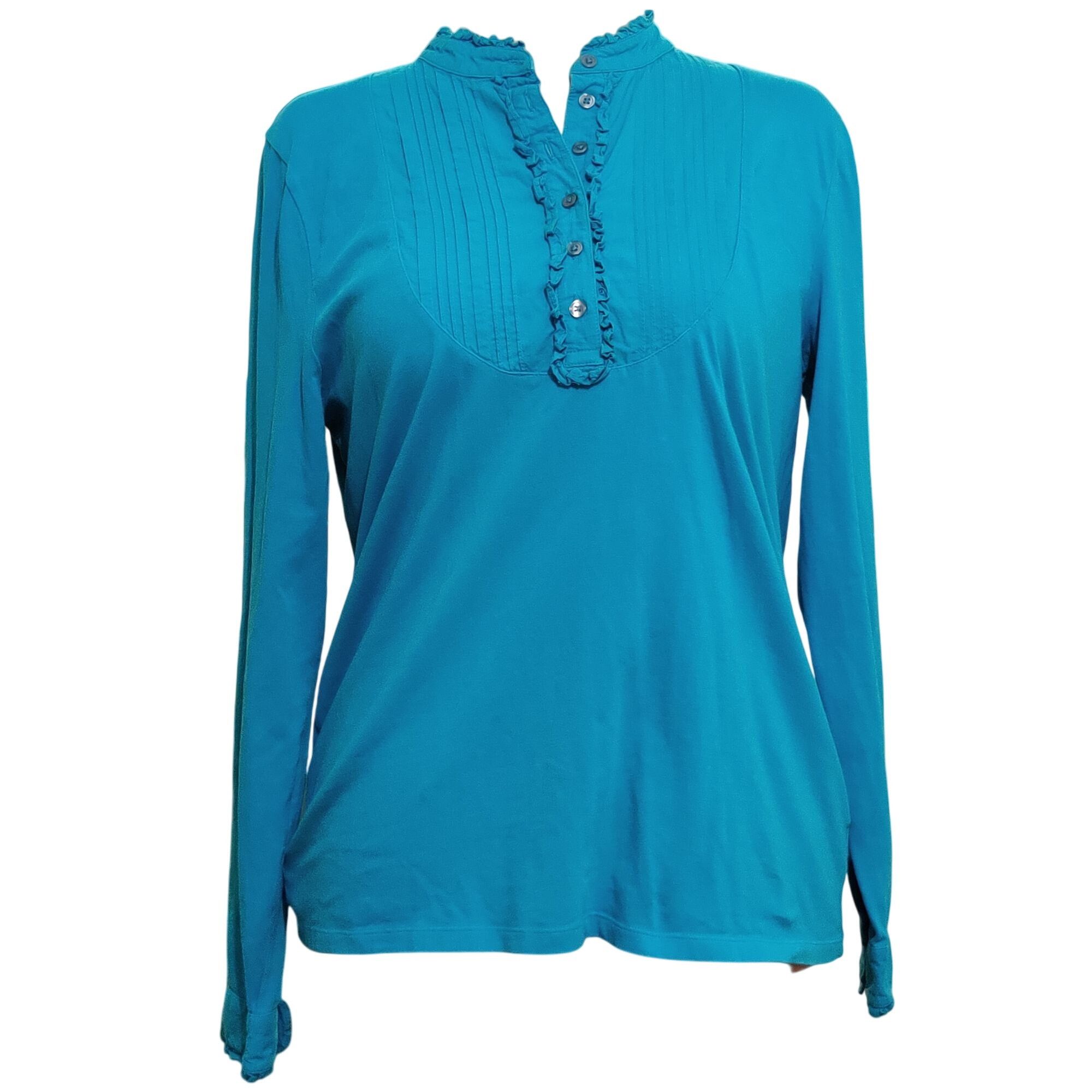 Charter Club Charter Club XL Teal Ruffle Front Pintuck Blouse Long Sleeve Size XL / US 12-14 / IT 48-50 - 1 Thumbnail
