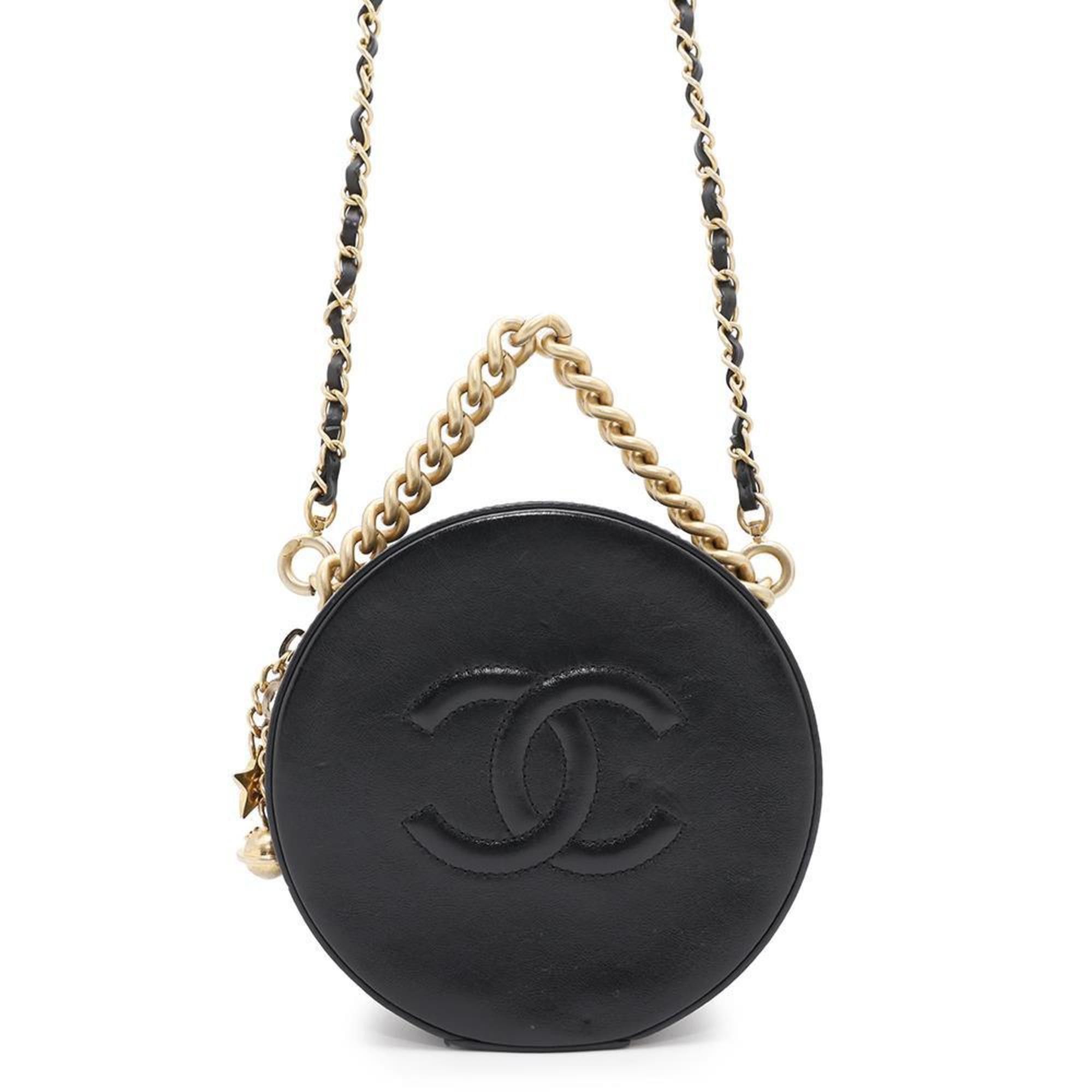Chanel Chain Shoulder Bag Round Leather A91946 Chanel Black, Women's
