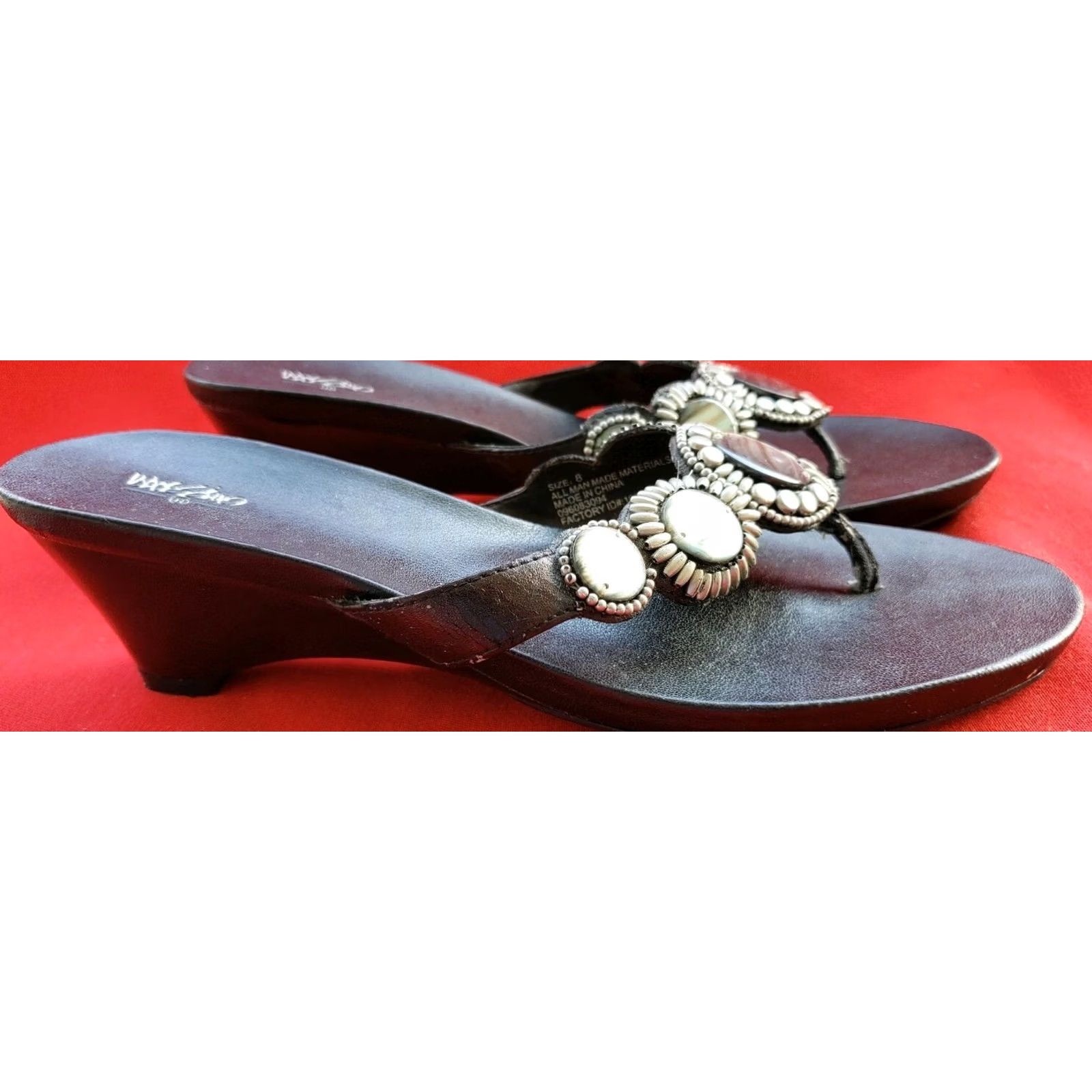 Mossimo Mossimo Women's Wedge Slide Sandals Size 8M Dark Silver With Shell Adornments Sandal Slides Leather Manmade Casual Womens Size US 8 / IT 38 - 5 Thumbnail