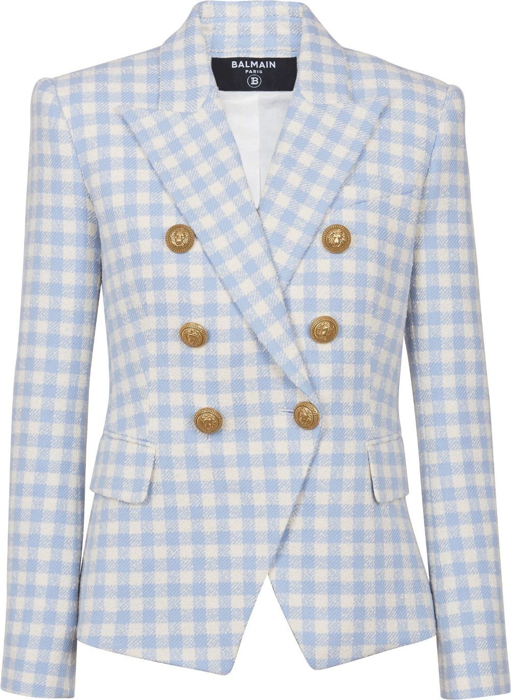 Balmain o1s1wg110825 Gingham Pattern Double Breasted Blazer in Blue Size M / US 6-8 / IT 42-44 - 1 Thumbnail