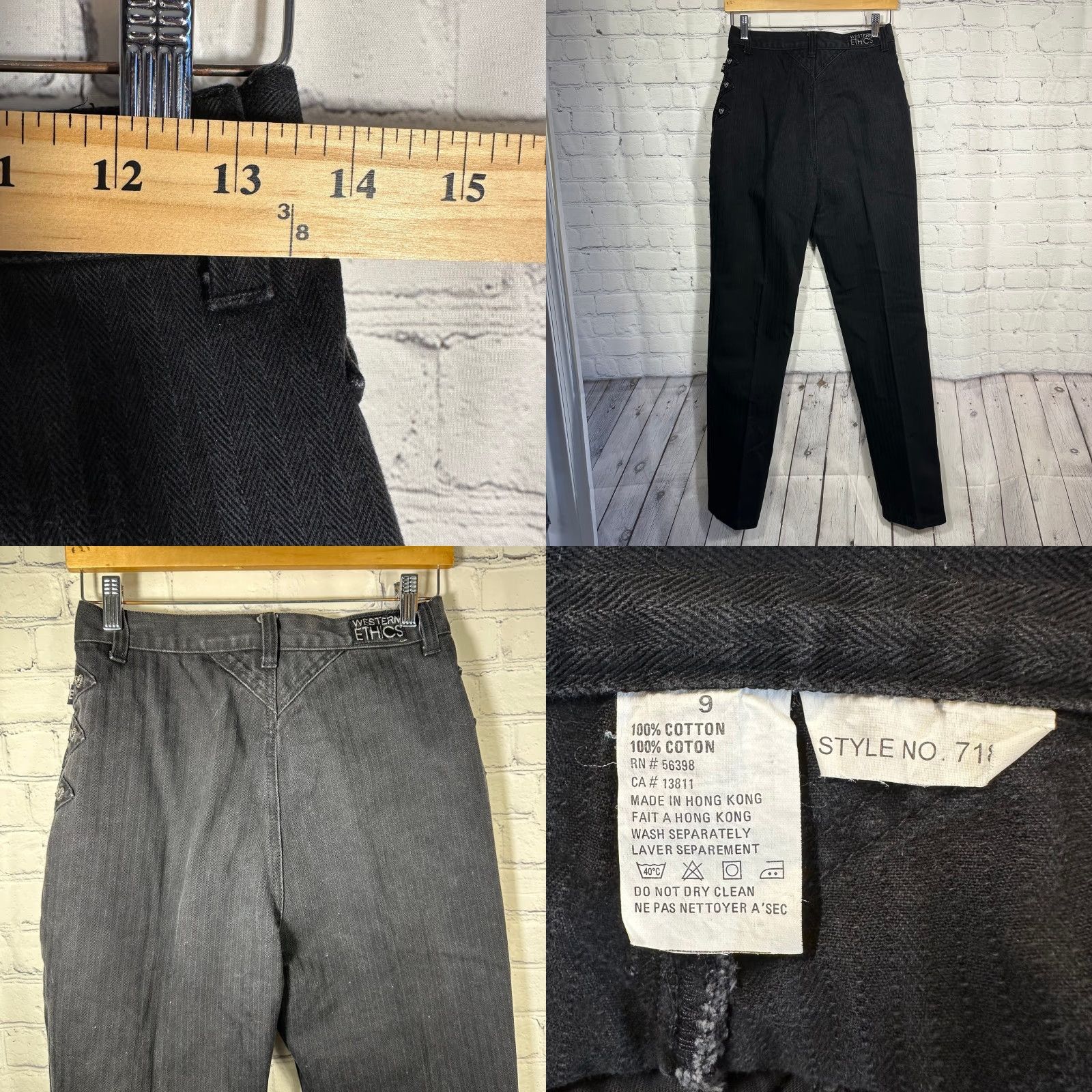 Vintage VINTAGE Western Ethics Black Herringbone Heart Button High Waist Jeans Womens 9 Size 30" / US 8 / IT 44 - 8 Thumbnail