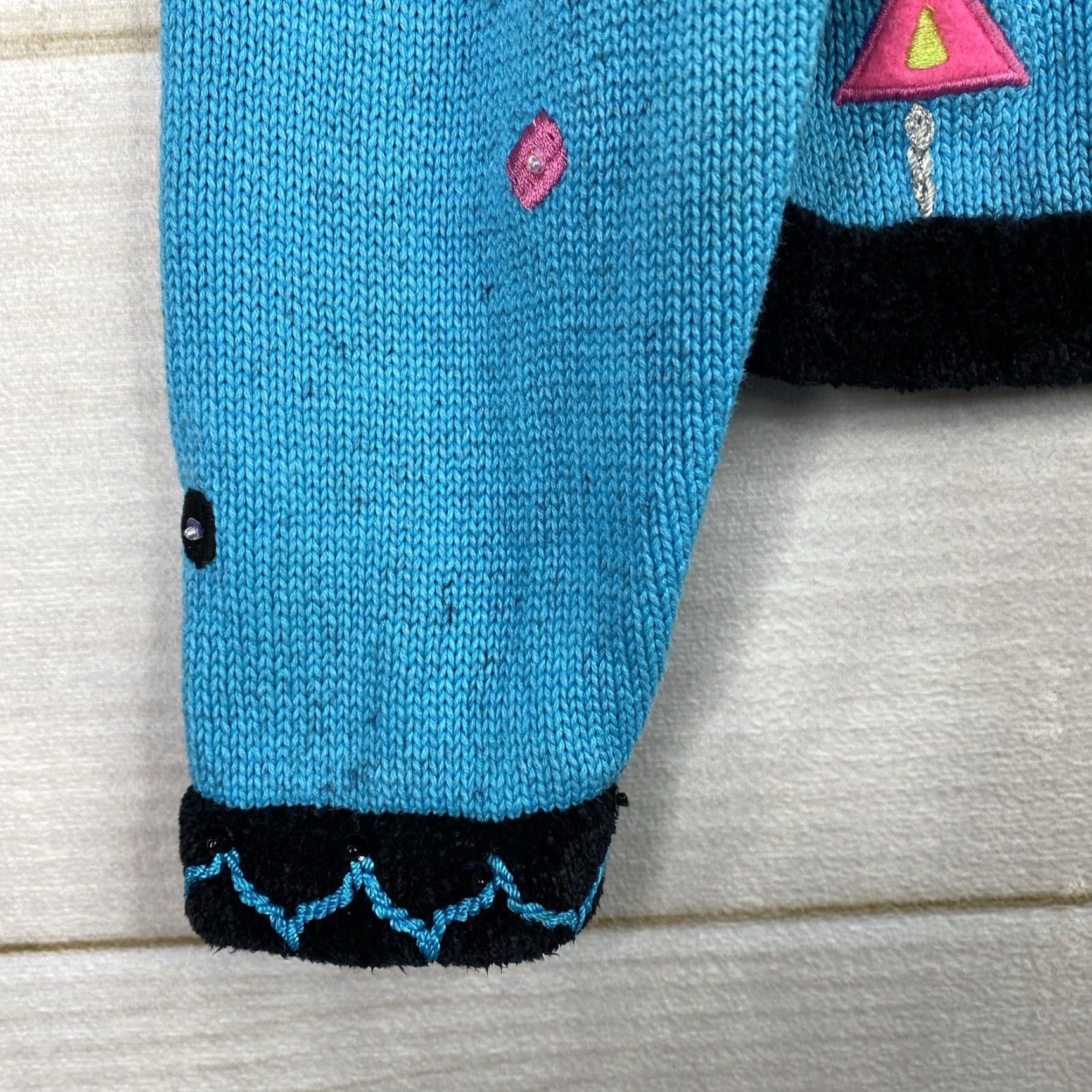 Vintage VINTAGE 90s Jack B Quick Cardigan Sweater Womens Petite PM Turquoise Sequins Knit Blue Size M / US 6-8 / IT 42-44 - 3 Thumbnail