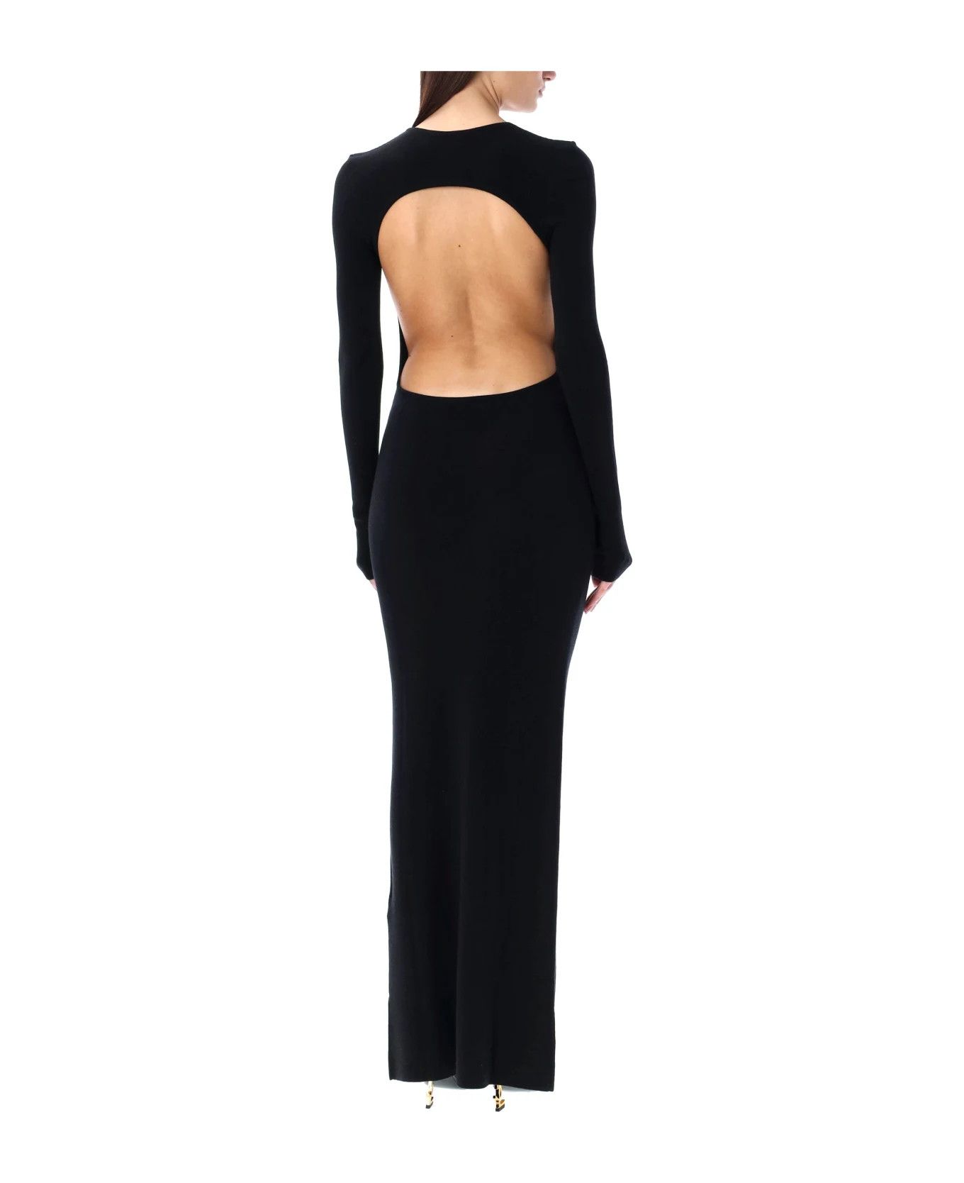 Saint Laurent Paris o1bcso1str1125 Open Back Dress In Cashmere in Black Size XL / US 12-14 / IT 48-50 - 3 Thumbnail