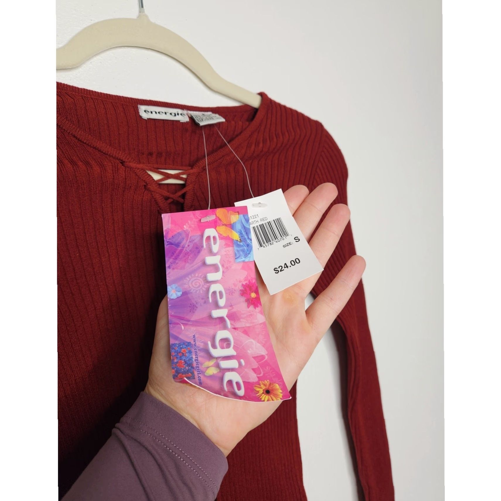 Energie VINTAGE Energie Red Ribbed Long Sleeve Shirt Women S Fairy Witchy Fall Autumn NWT 90s 00s Grunge Y2K Art Nature Tee Shirt, Red, S, Women Size S / US 4 / IT 40 - 5 Thumbnail