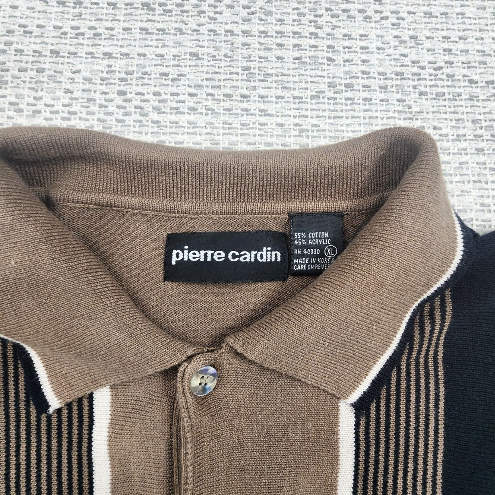 Pierre Cardin Piere Cardin Polo Shirt Mens XL Brown Black Vertical Stripe Knit Long Sleeve Polo Collar Lightweight Breathable Casual Size US XL / EU 56 / 4 - 5 Thumbnail