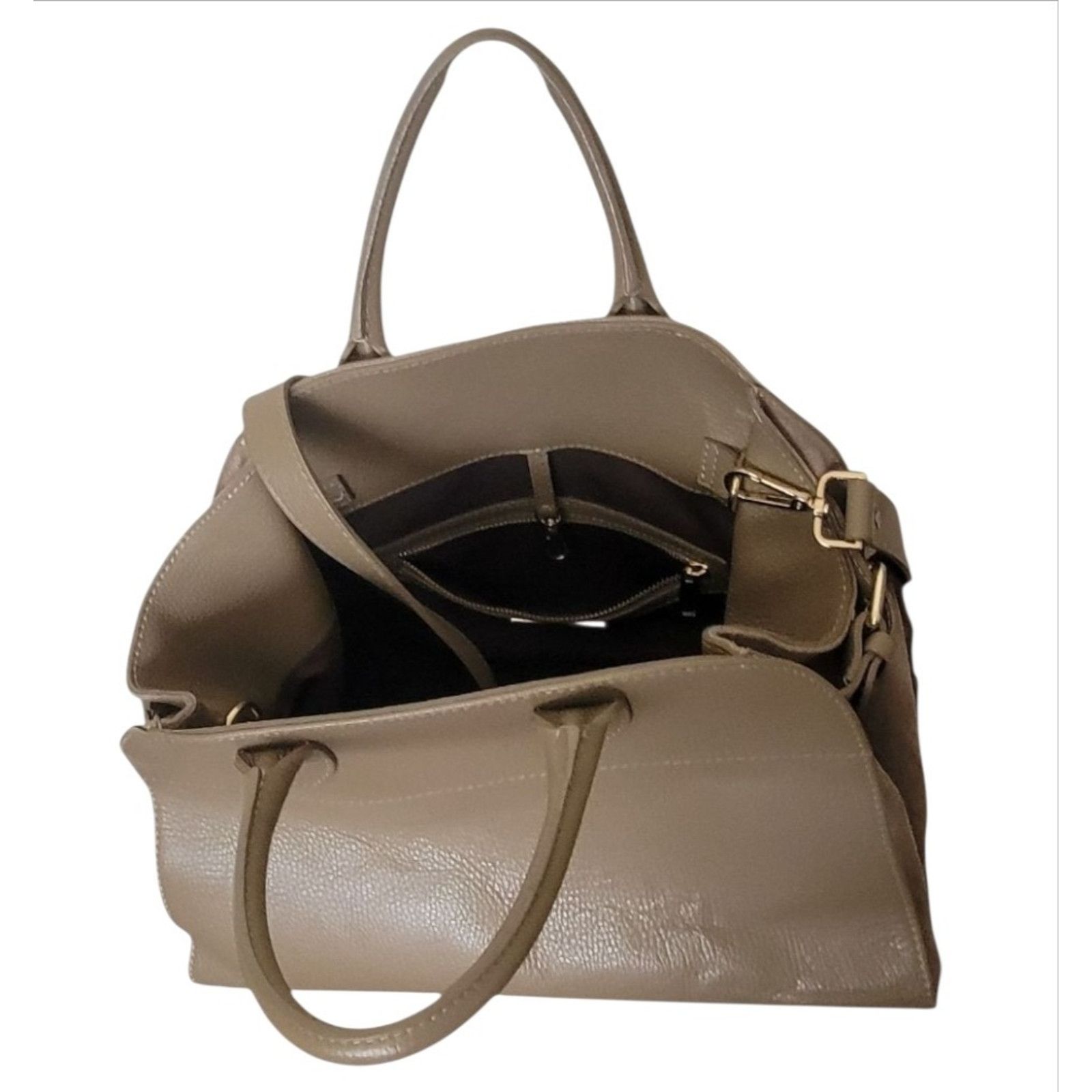 The Unbranded Brand Anna Paola Italian Genuine Leather Taupe Women Handbag Size ONE SIZE - 2 Thumbnail