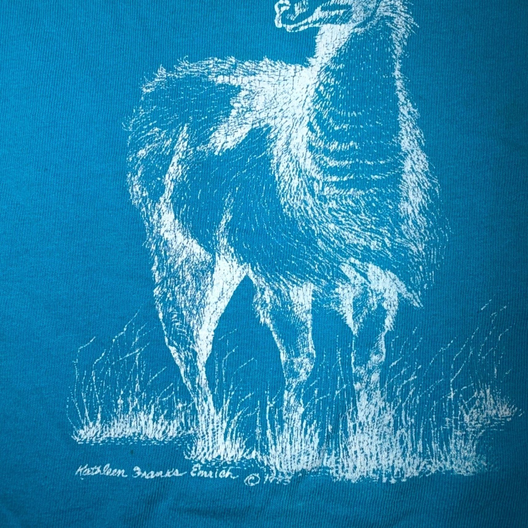 Vintage VINTAGE Oneita XL Blue T Shirt Men Short Sleeve Crew Neck Graphic Alpaca Llama Animals - Blue Long Sleeve Art - 70s 80s 90s - Men Ready Size US XL / EU 56 / 4 - 5 Thumbnail