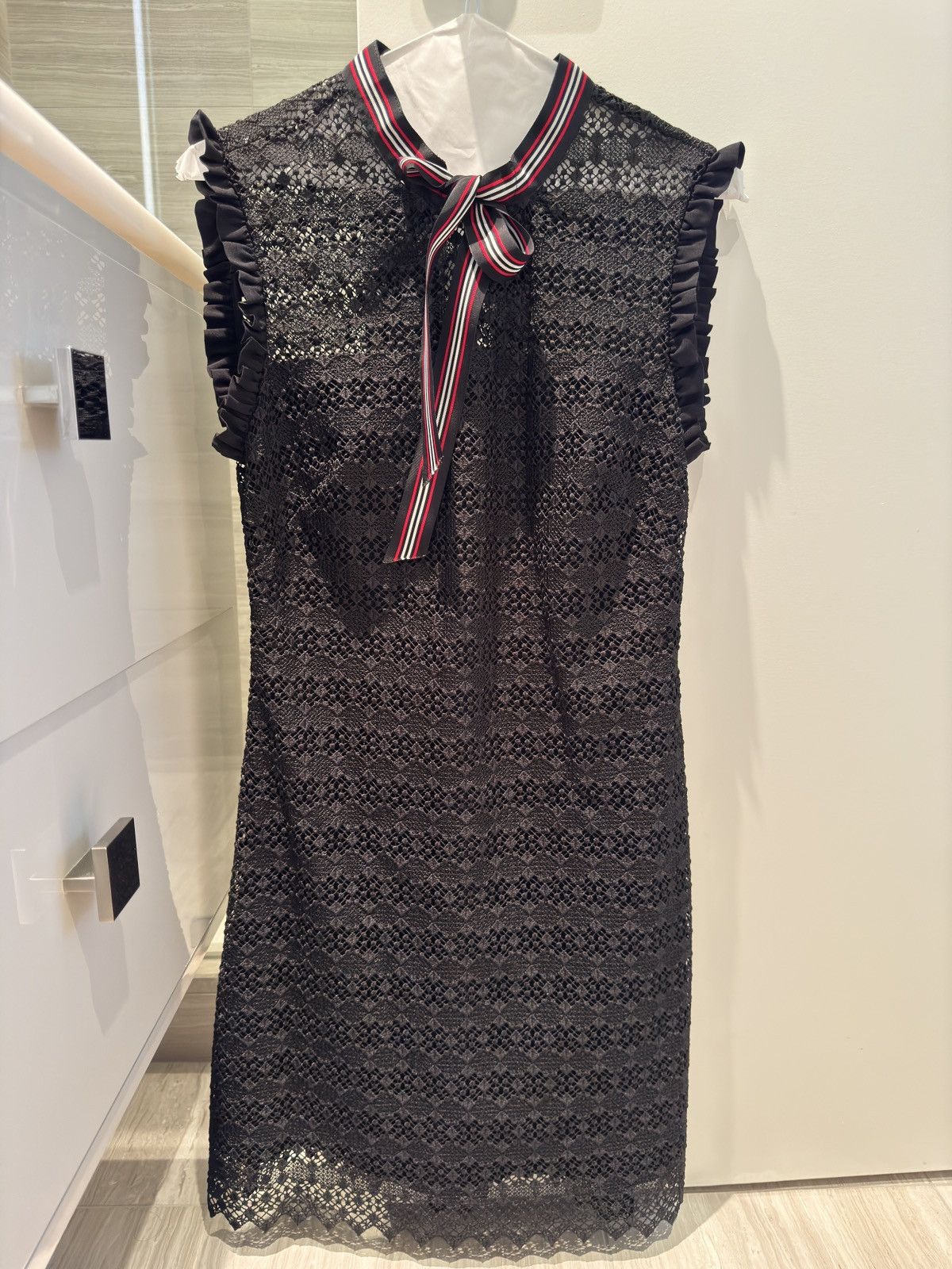 Sandro Sandro Fidèle Tie-Neck Lace Mini dress Size S / US 4 / IT 40 - 4 Thumbnail