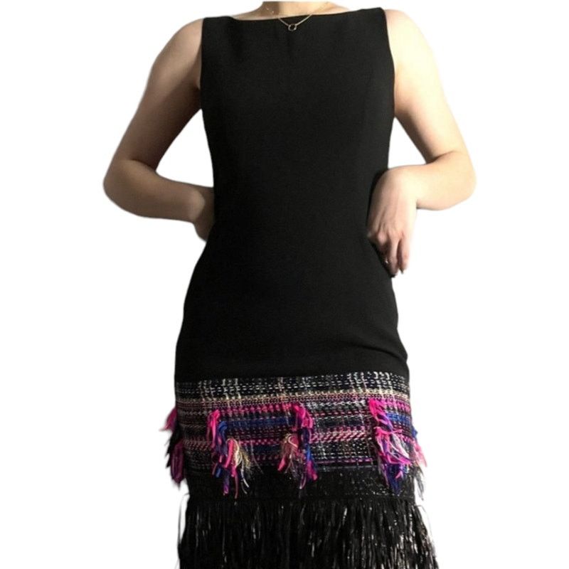 MILLY MILLY Black Multi Color-Couture Tweed Fringe Dress. Sz 4 New Size S / US 4 / IT 40 - 1 Thumbnail