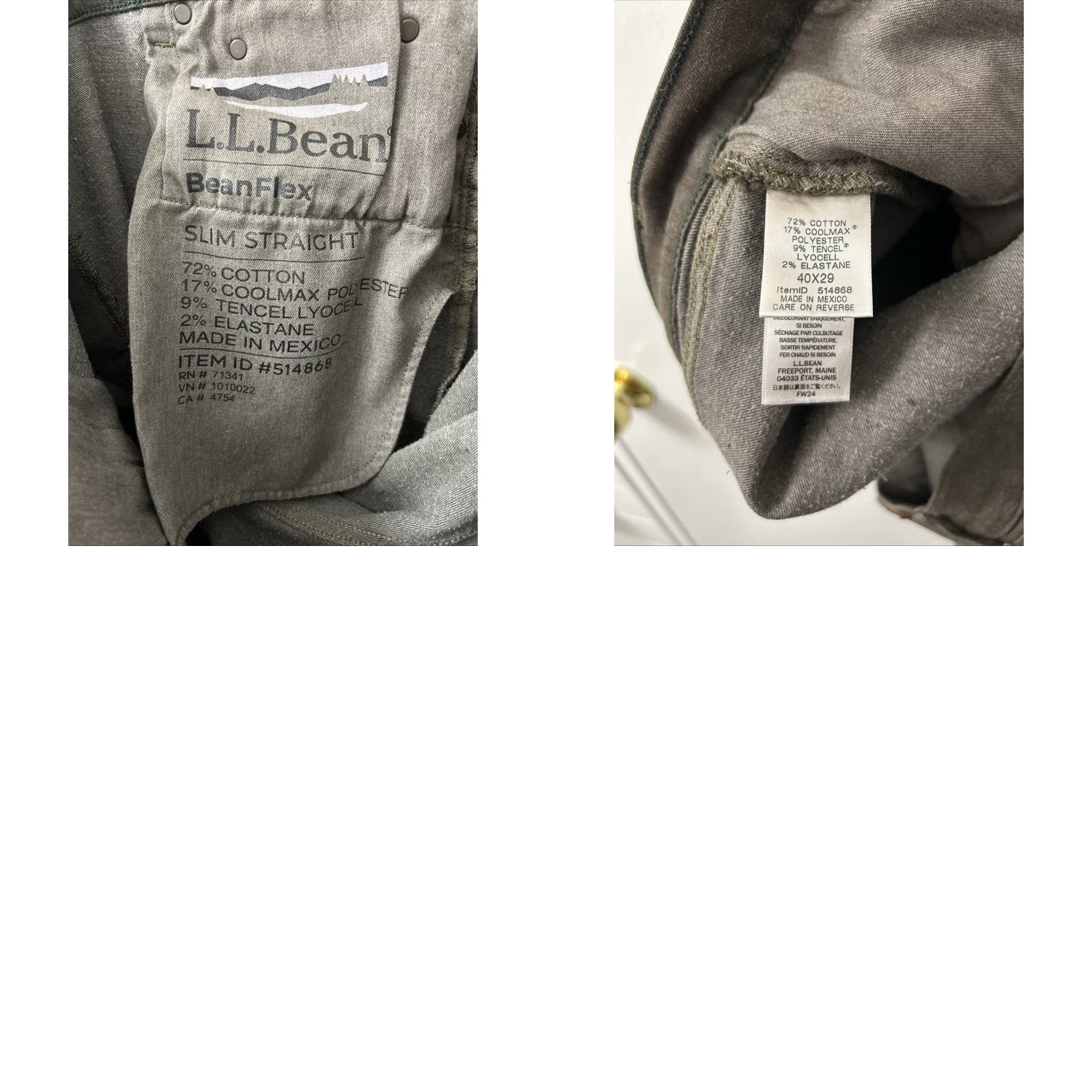 Denime LLBean BeanFlex Jeans Mens 40x29 Slim Straight Denim Brown Zip Button 5-Pocket Mens Size US 40 / EU 56 - 9 Thumbnail