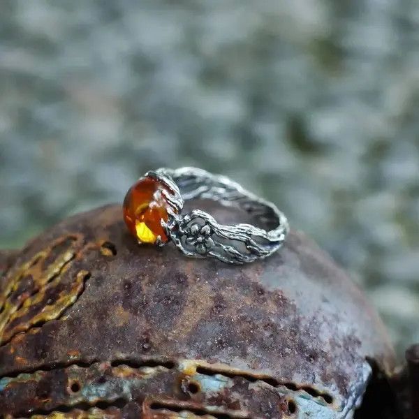 Jewelry Retro Amber Stone Ring Size ONE SIZE - 4 Thumbnail