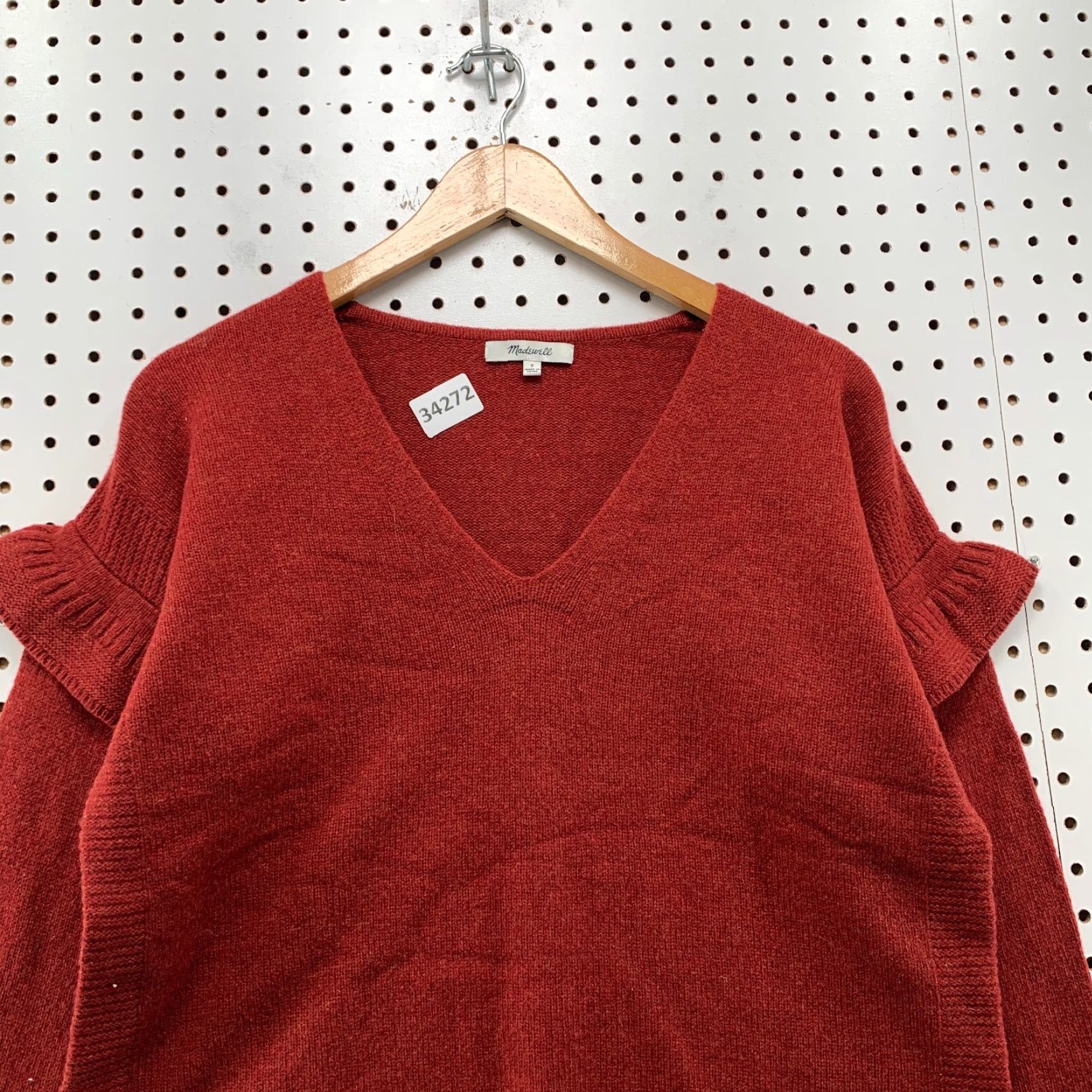 Madewell VINTAGE Madewell Merino Woo Sweater Womens Small Red Ruffled 20.5x20.5 Size S / US 4 / IT 40 - 3 Thumbnail