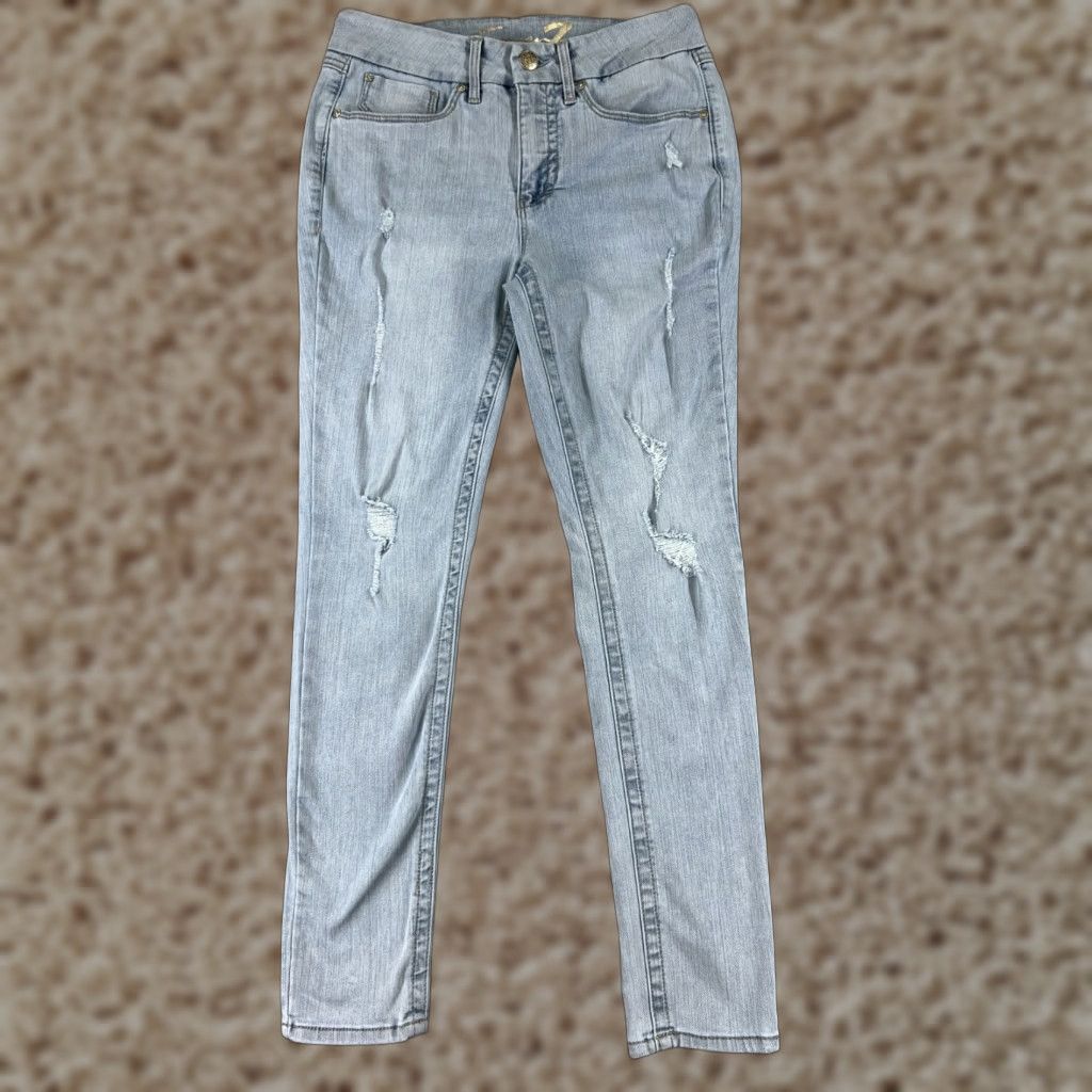 Vintage Seven7 Pants Women 6 Blue Denim Jean Skinny High Rise Distressed 27x29 Size 28" / US 6 / IT 42 - 1 Thumbnail