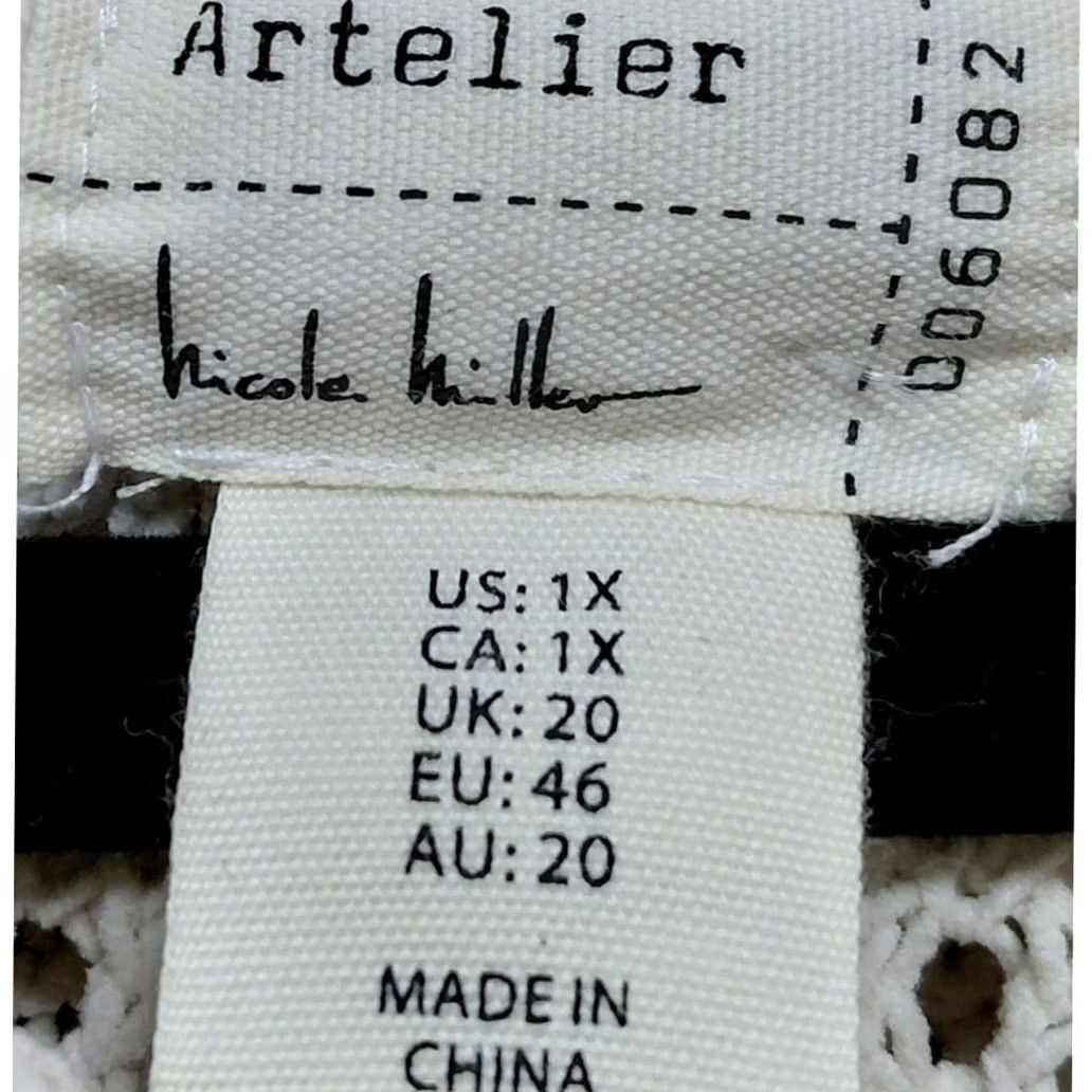 Vintage Artelier Nicole Miller Knit Hoodie Sweater White 1X Women Long Sleeve V-Neck Pullover" Size XL / US 12-14 / IT 48-50 - 4 Thumbnail