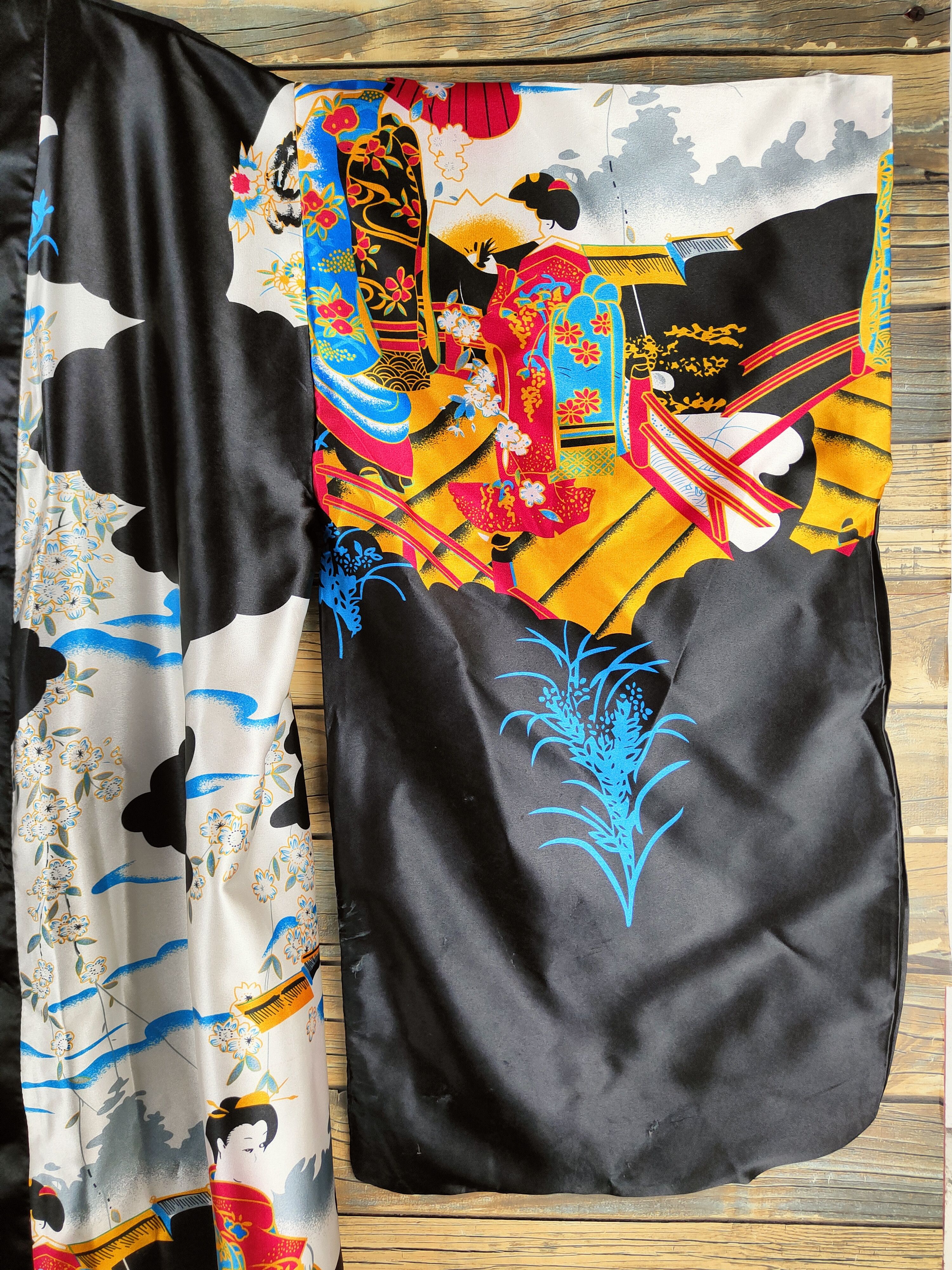Japanese Brand DL Geisha lady Japan fullprint vintage Kimono #46-720 Size US L / EU 52-54 / 3 - 4 Thumbnail
