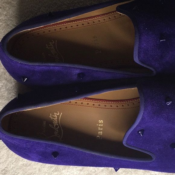 Christian Louboutin Christian Louboutin Spiked Purple Suede Slip-On Loafers Size US 7.5 / EU 40-41 - 6 Thumbnail