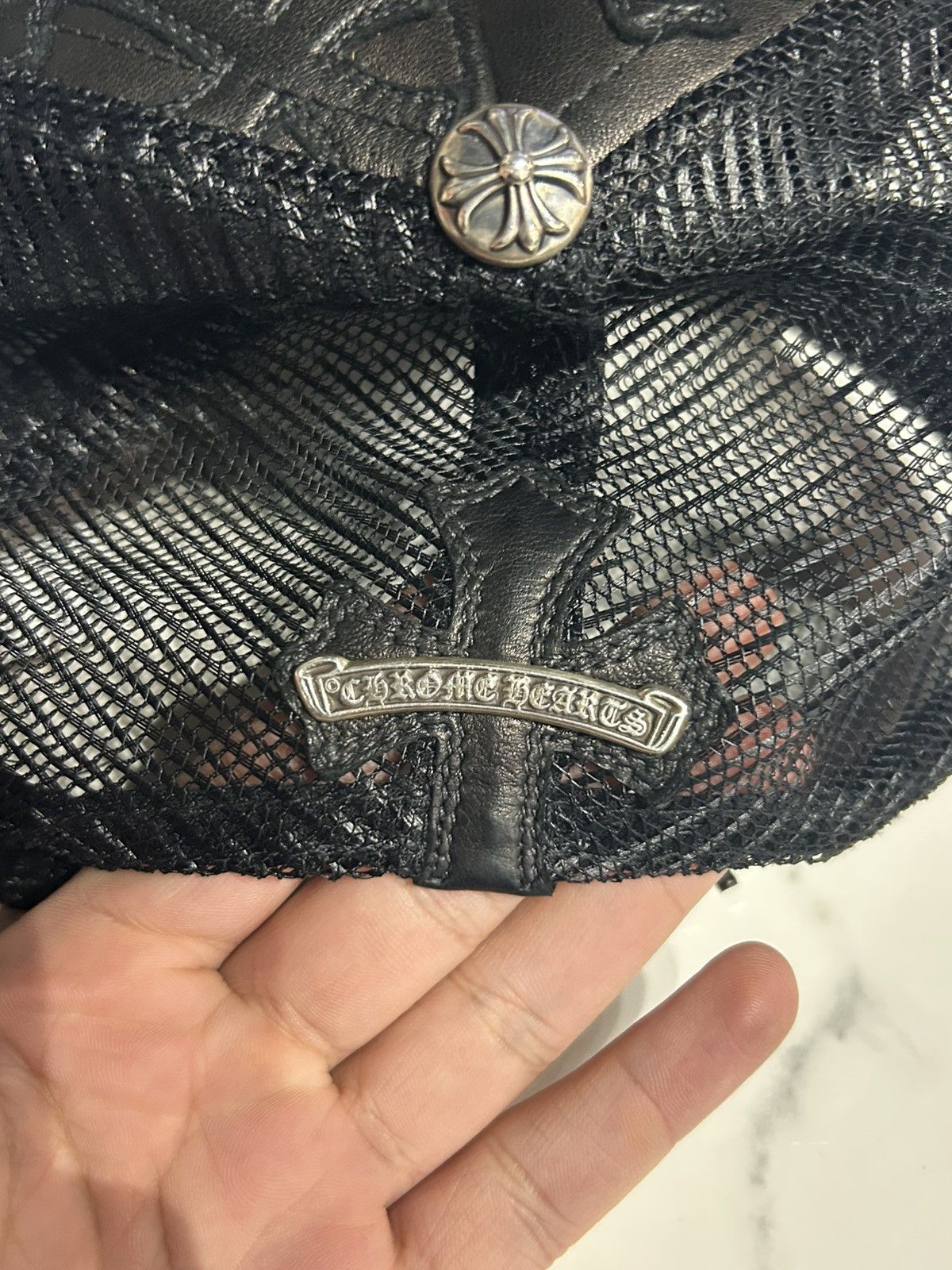 Chrome Hearts Chrome Hearts Cemetery Cross Leather Trucker Hat Size ONE SIZE - 5 Thumbnail