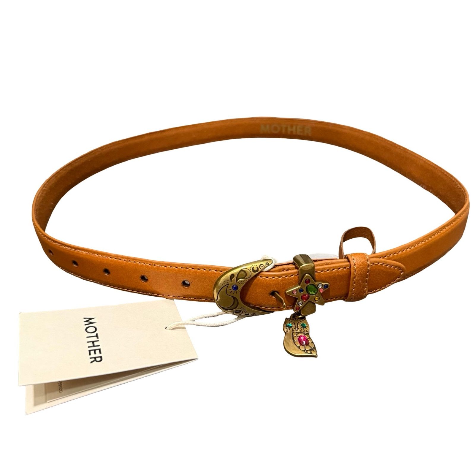 Mother Denim Charm School Brown Owl Star Moon Boho Leather Belt size M NEW Tags Mother Charm School Brown Owl Star Moon Leather Belt M NEW main image 3