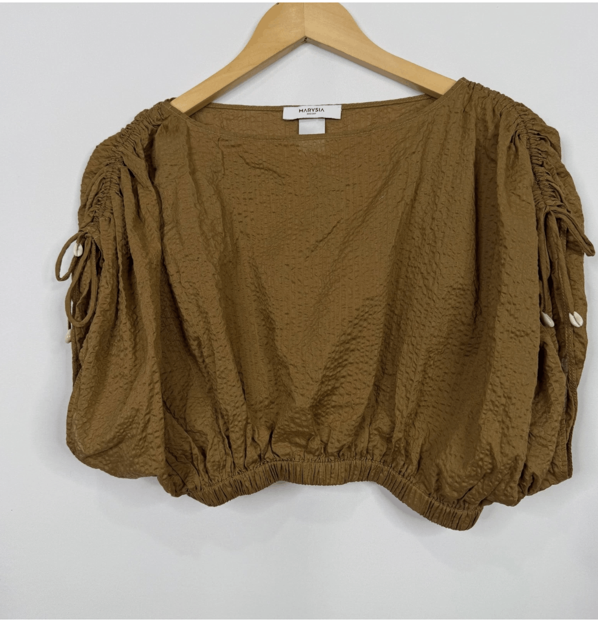 Marysia Marysia Resort Brown Seersucker Puff Sleeve Cropped Top Size XS / US 0-2 / IT 36-38 - 7 Thumbnail