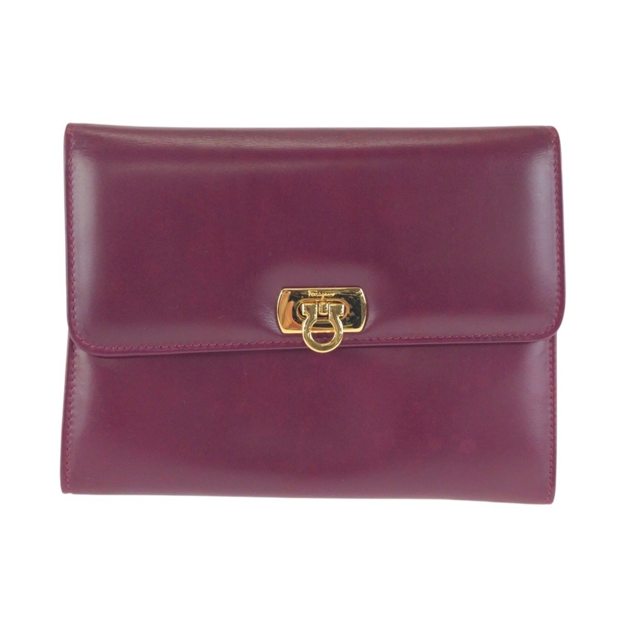Salvatore Ferragamo Salvatore Ferragamo Gancini Purple Wine Red Leather Handbag Pouch Clutch Bag 222038 for Women Size ONE SIZE - 1 Thumbnail