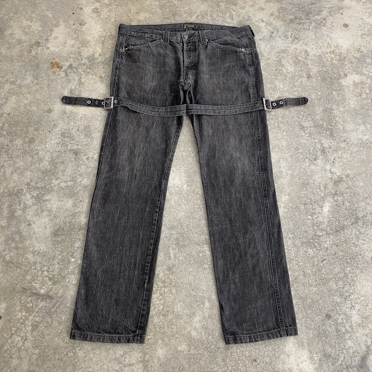 Versace 2004 Archive Versace Sanded Black Bondage Denim Jeans Size US 38 / EU 54 - 3 Thumbnail