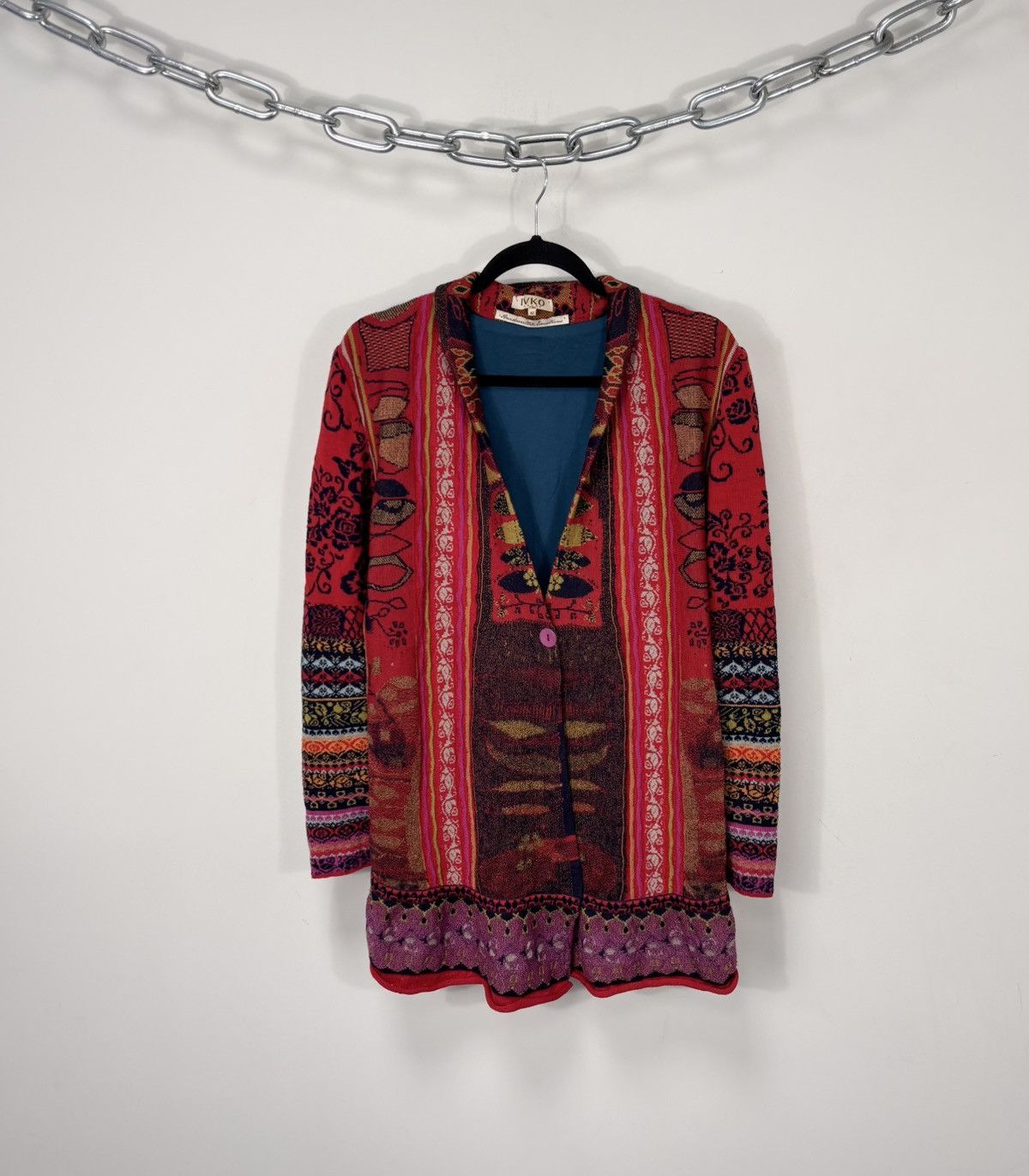 Other Ivko Women’s Red Folk Knit Cardigan Sweater Floral Jacquard Size M / US 6-8 / IT 42-44 - 1 Thumbnail