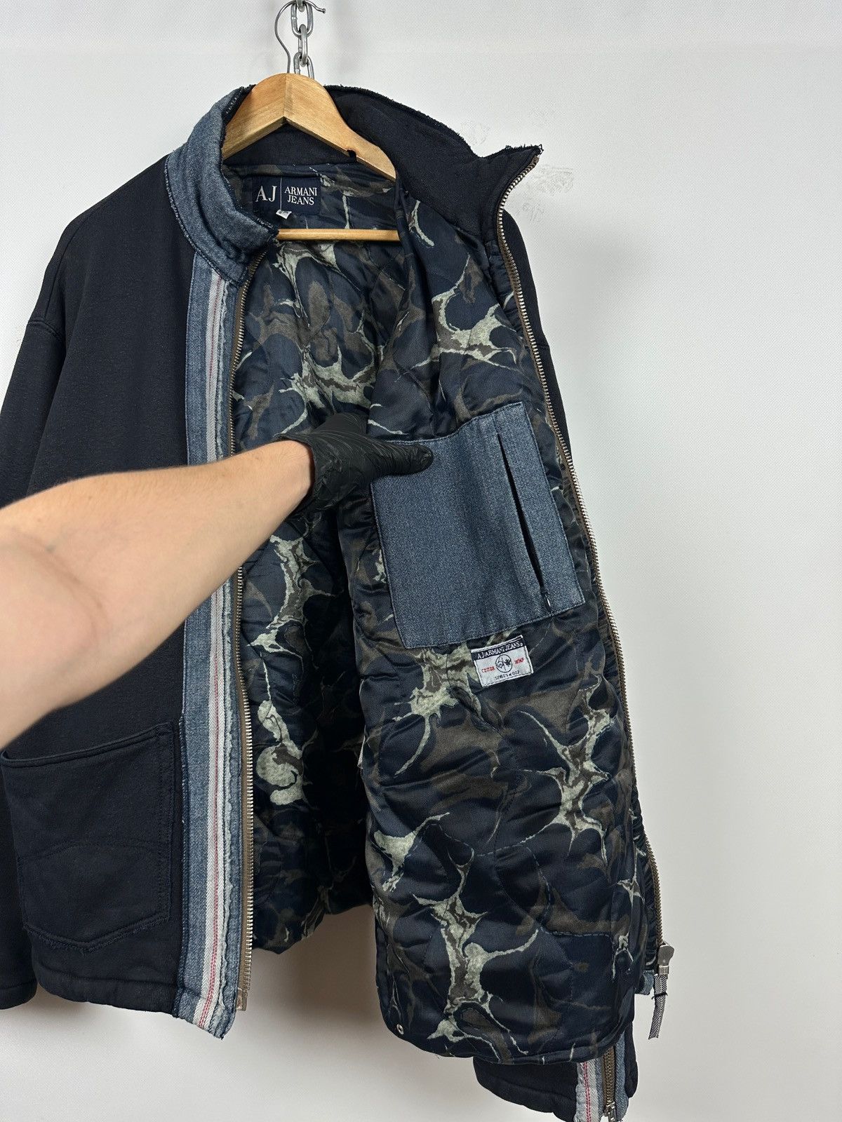 Armani 90s Vintage Armani Jeans Patchwork Hemp/Cotton Navy Jacket Size US XL / EU 56 / 4 - 22 Thumbnail