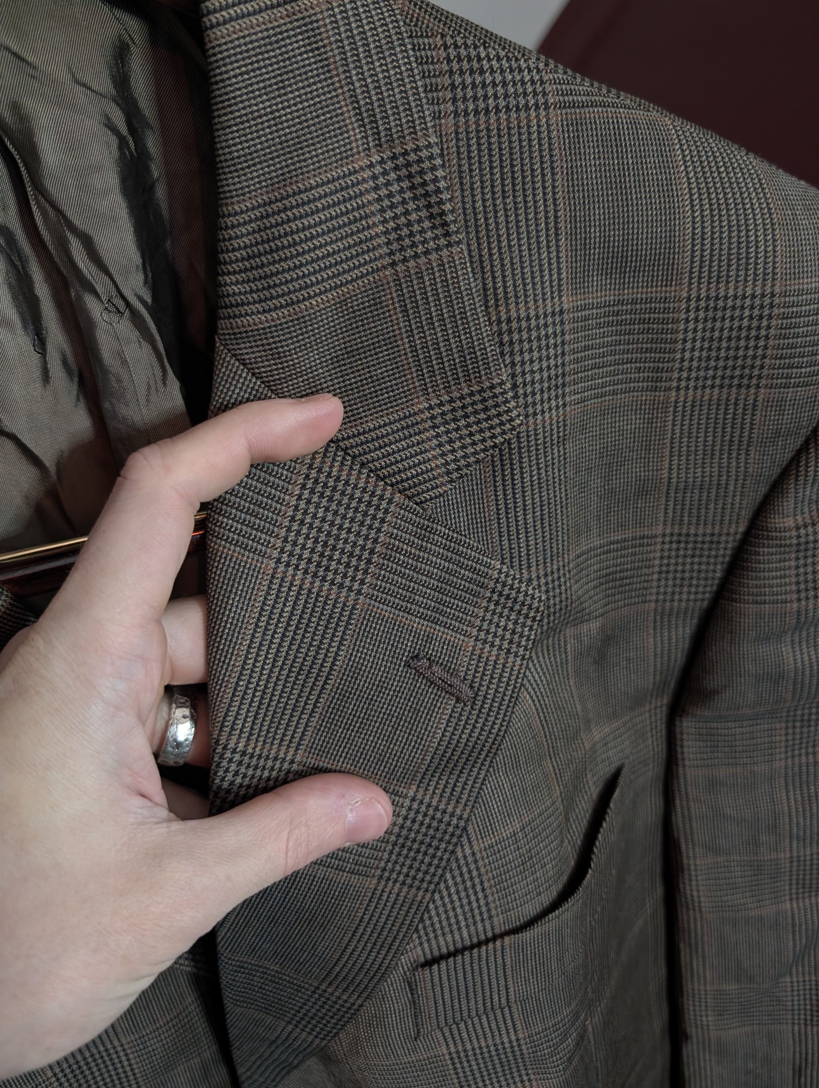 Valentino Houndstooth Plaid Saks Wool Italian Tailored Jacket 40L Size 40L - 3 Thumbnail