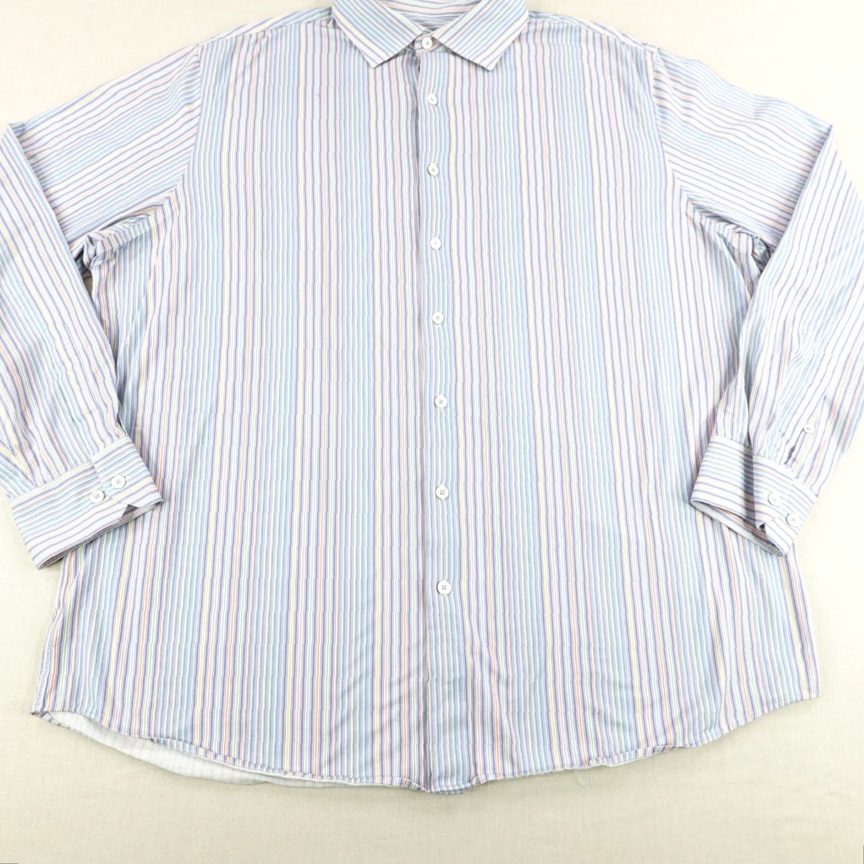 BUGATCHI BUGATCHI Shirt Mens 2XL Blue Stripes Button-Up Casual Dress Shirt 2XL Blue Striped Cotton Spandex Classic Design Mens Size US XXL / EU 58 / 5 - 3 Thumbnail