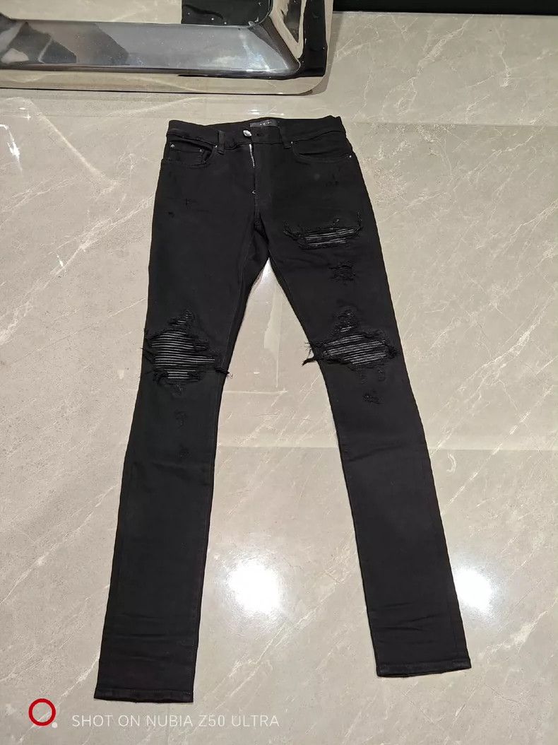 Amiri Amiri 17FW Autumn and Winter Black Patchwork Hole Elastic T Size US 29 - 2 Thumbnail