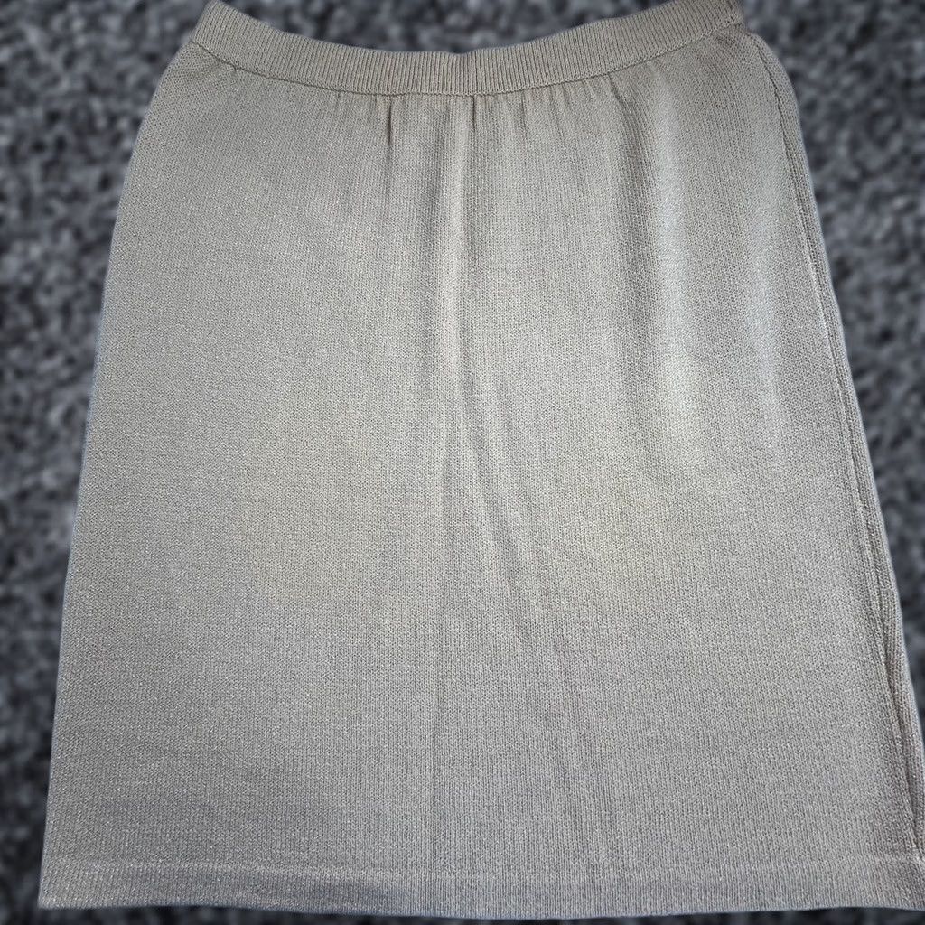 Vintage St John Collection Marie Gray Womens Knitted Ribbed Straight Skirt Beige Size 10 Size 32" / US 10 / IT 46 - 1 Thumbnail