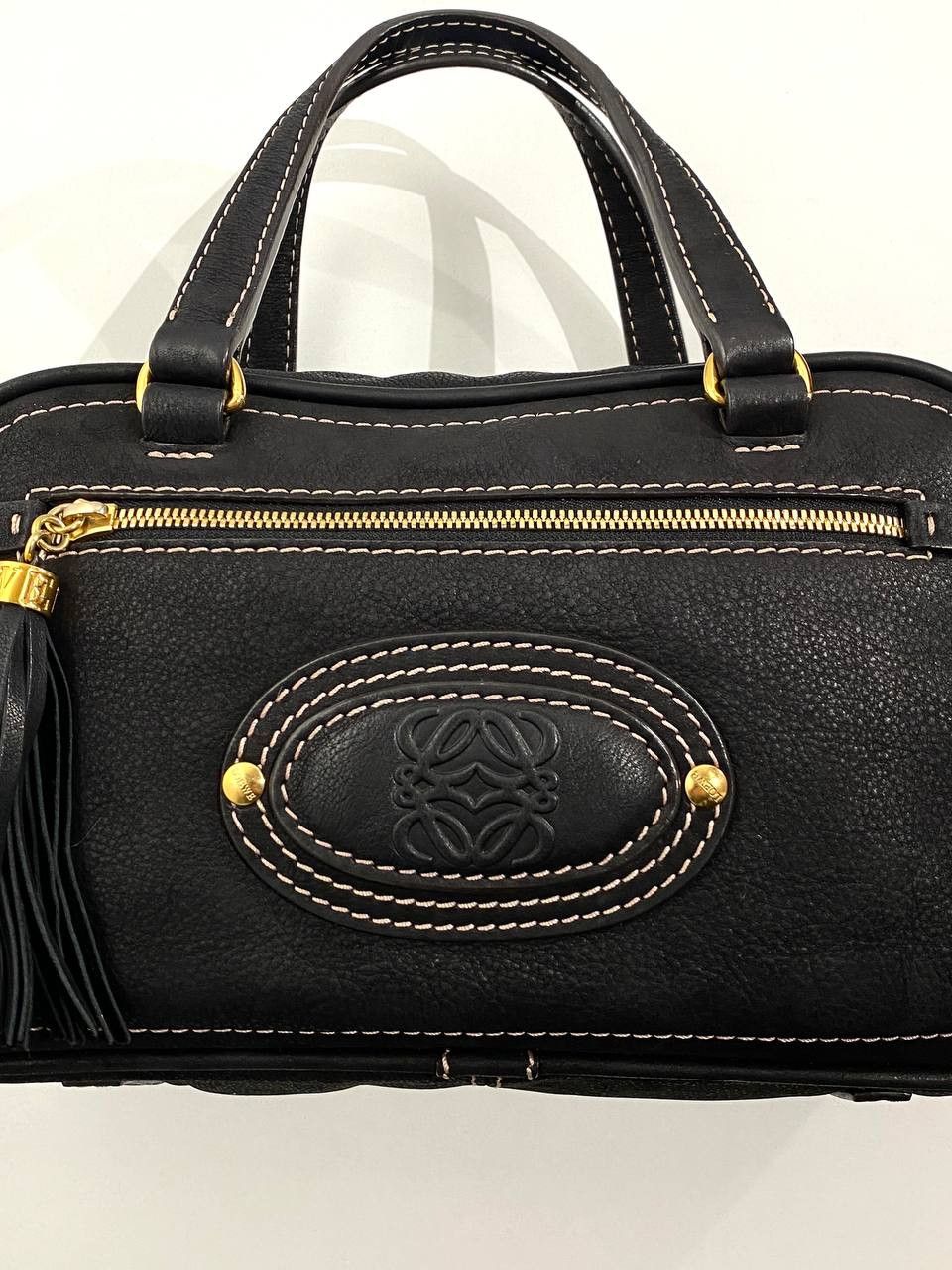 Loewe Loewe Logo Black Leather Black Bowling Tote Hand Bag Size ONE SIZE - 11 Thumbnail