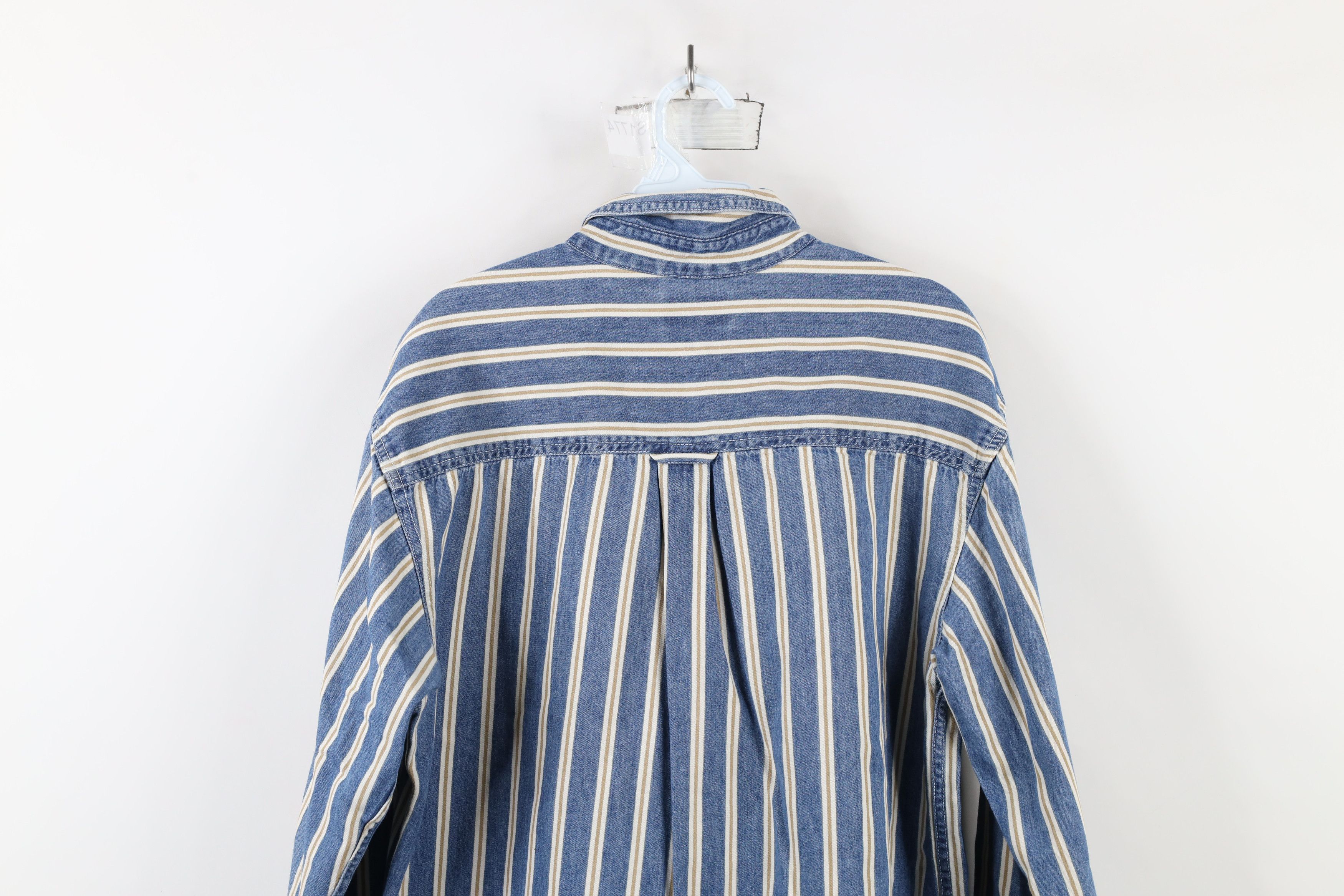 Vintage Vintage 90s Streetwear Striped Denim Jean Button Down Shirt Size US M / EU 48-50 / 2 - 9 Thumbnail
