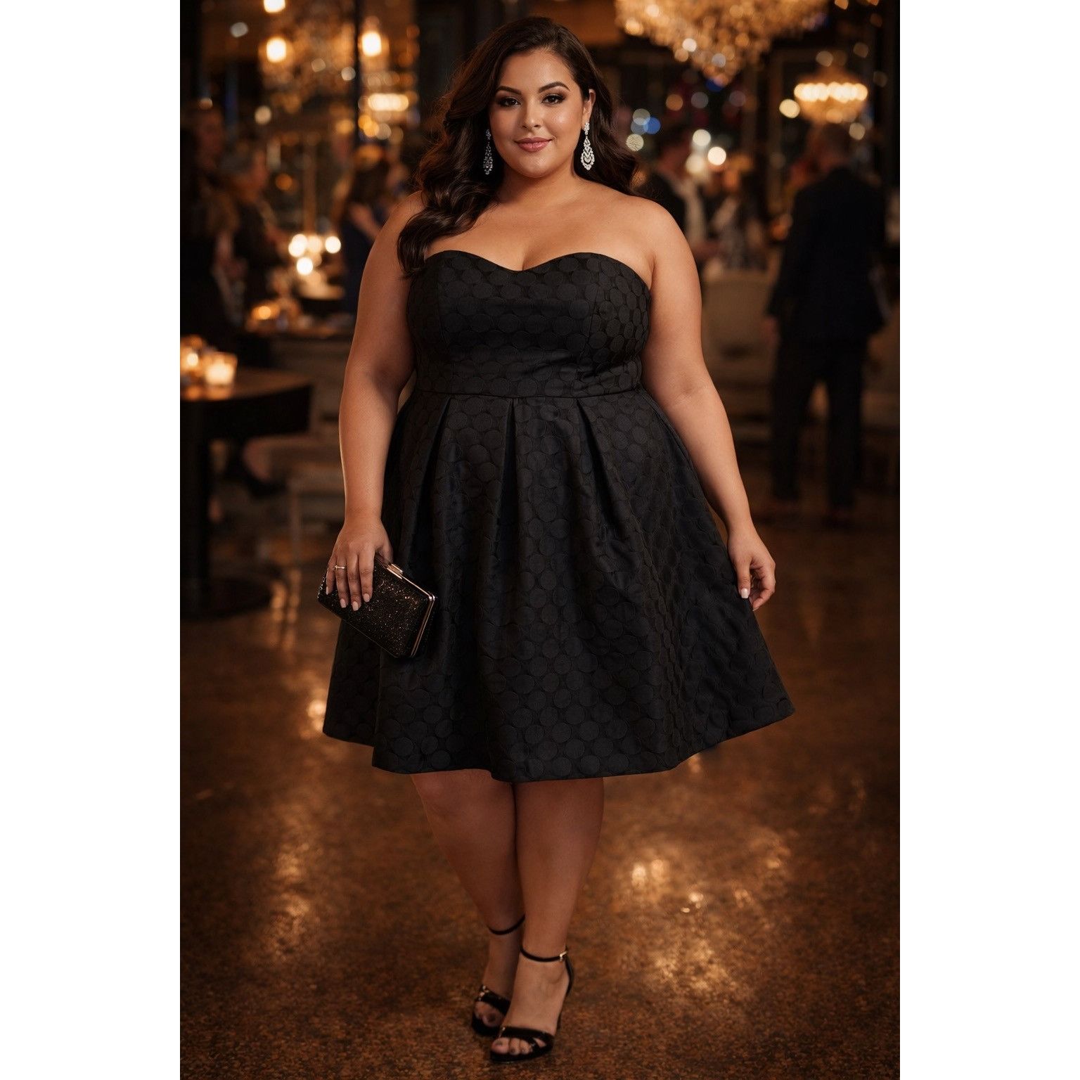 White House Black Market WHBM Strapless Textured Polka Dot Fit & Flare Dress - S 14 Size XL / US 12-14 / IT 48-50 - 2 Thumbnail