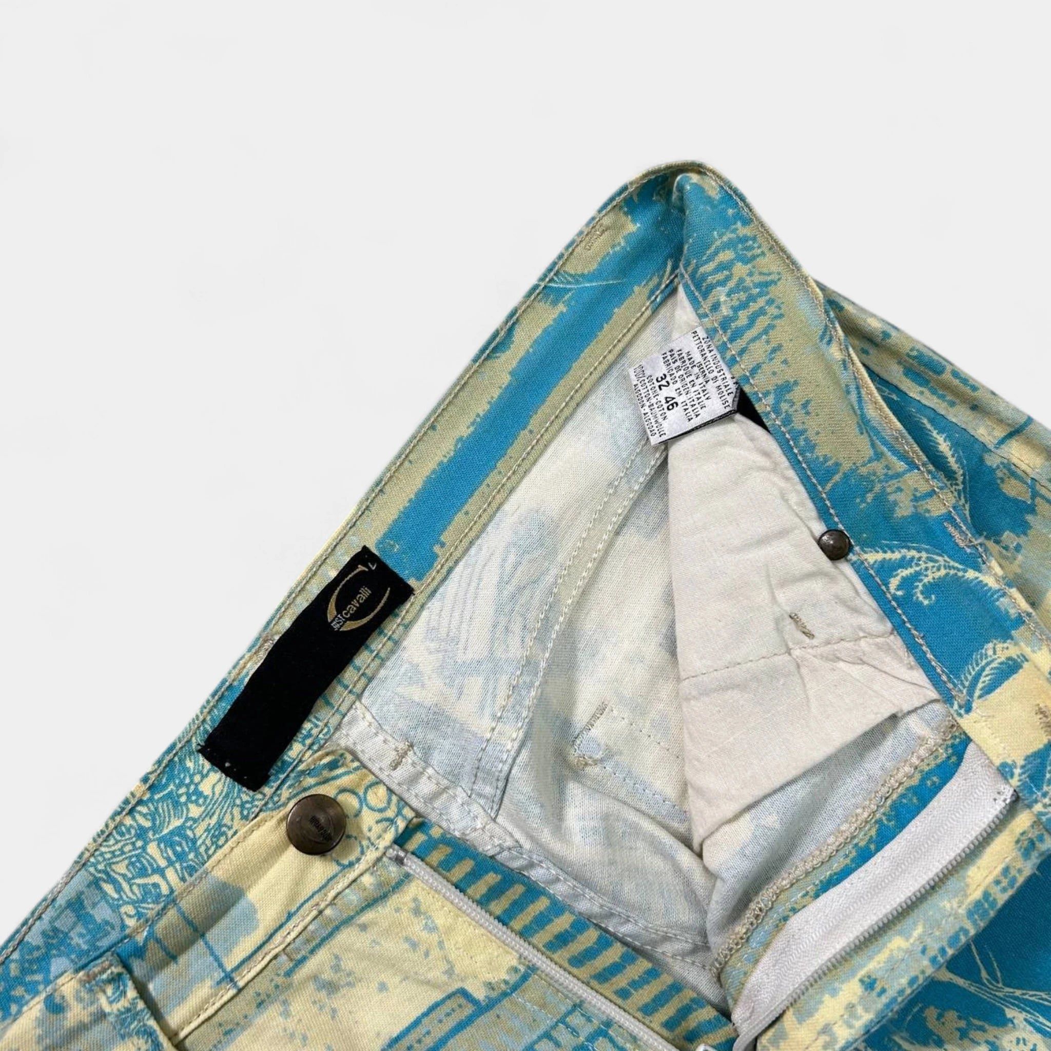 Just Cavalli Just Cavalli 2000s Original Graphic Yellow Blue Flared Pants Size 24" / US 00 / IT 34 - 4 Thumbnail