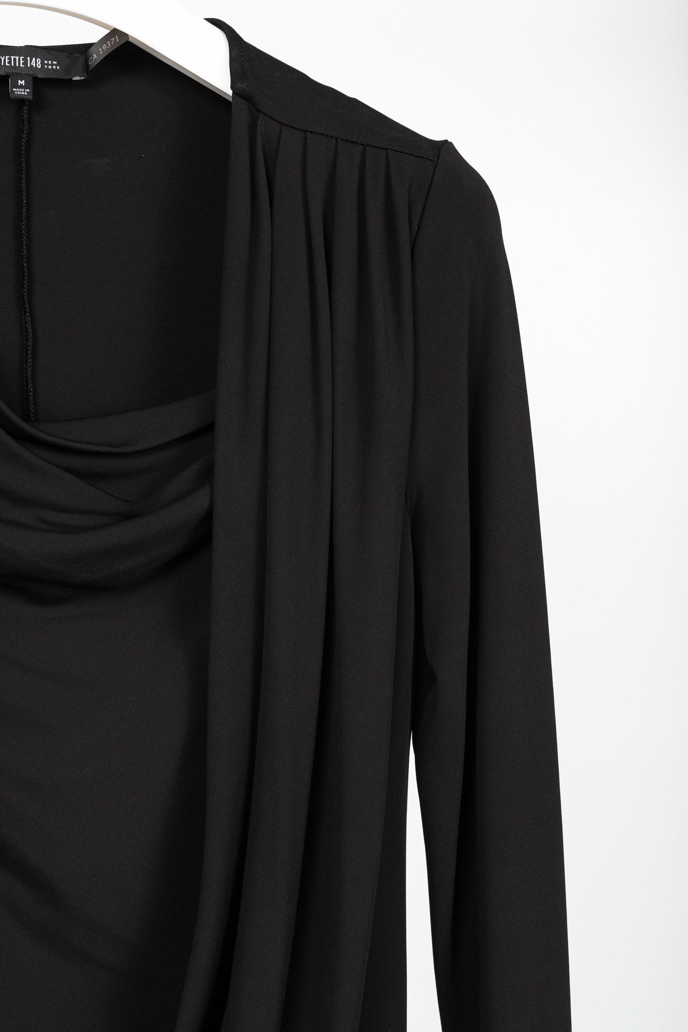 Lafayette 148 Lafayette 148 Black Jersey Draped Long-Sleeve Mini Dress Size M / US 6-8 / IT 42-44 - 5 Thumbnail
