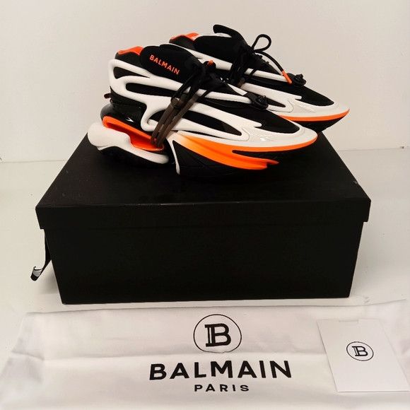 Balmain Men's Blk/Orange Low Unicorn Sneakers EU45