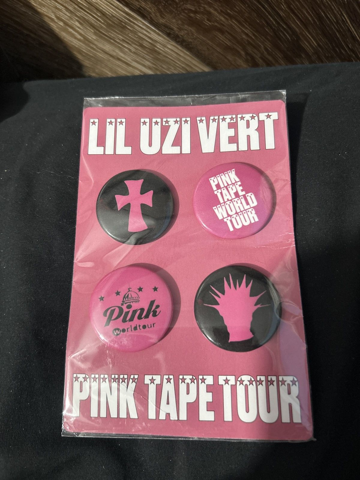 image of Lil Uzi Vert Pink Tape Concert Pins/buttons Send Offers, Men's